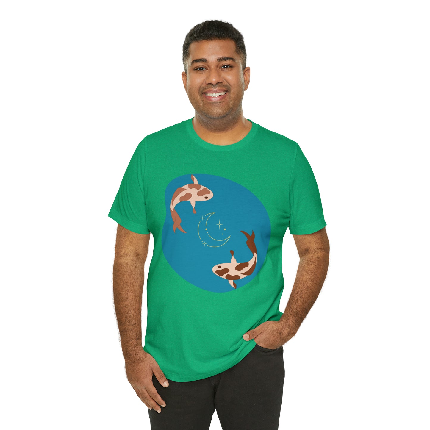 Blue Pond Moon Koi, Unisex Jersey Short Sleeve Tee