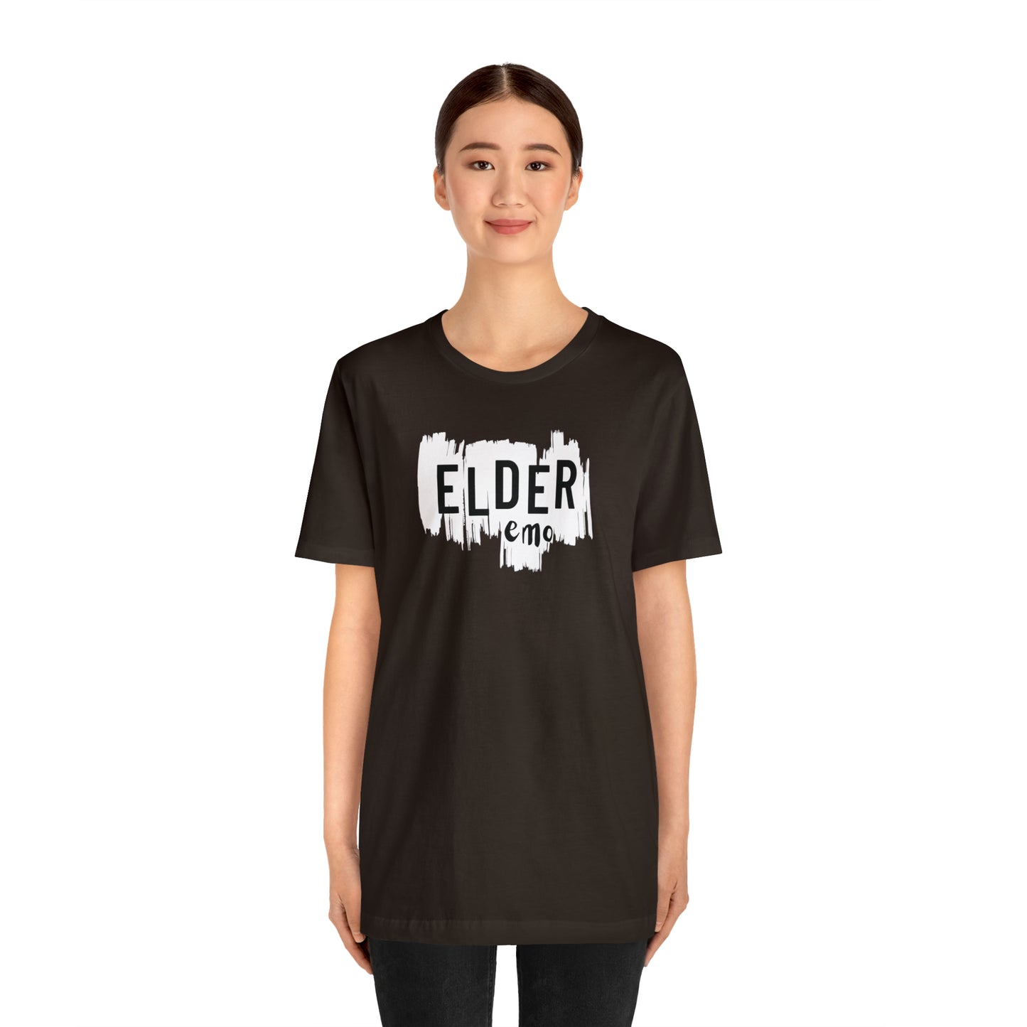 Vertical paint WHITE LETTER Elder Emo, Unisex Jersey Short Sleeve Tee