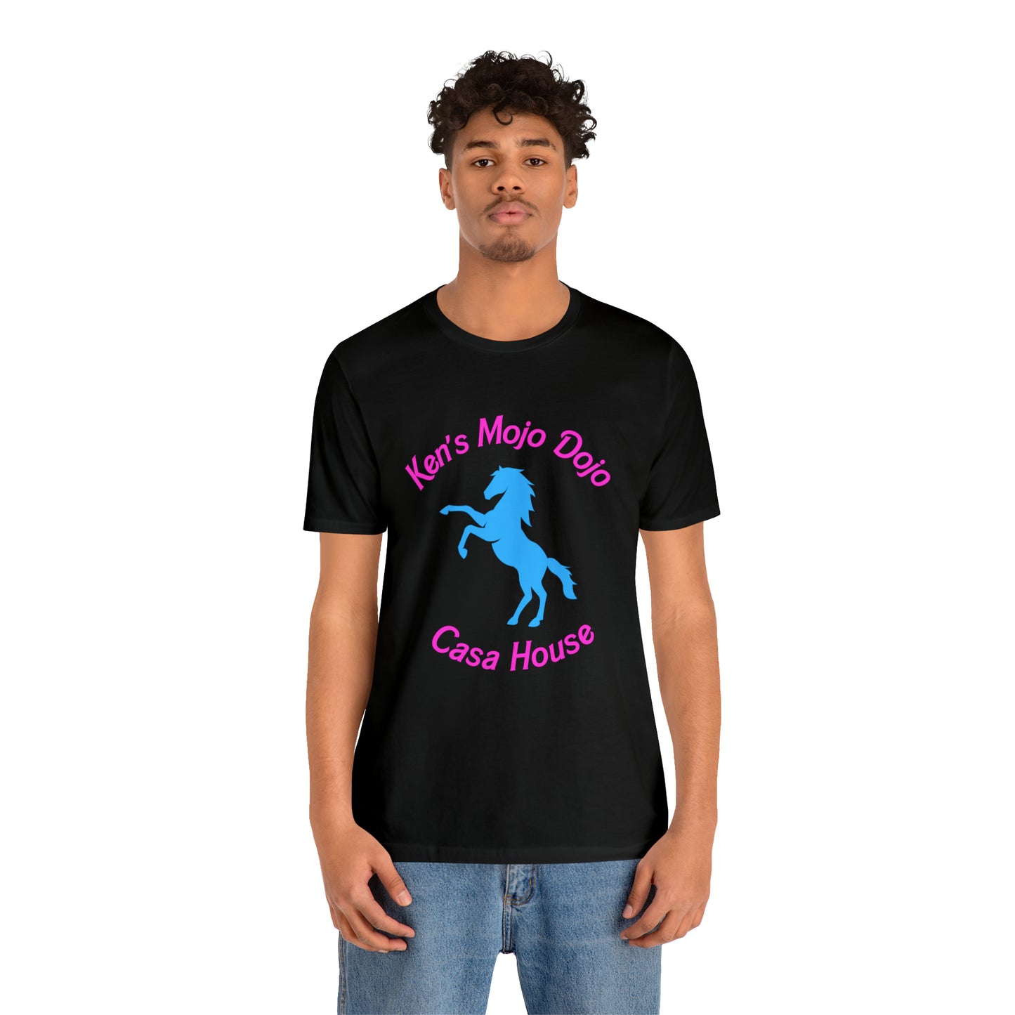 Neon Pink and Blue: Ken's Mojo Dojo Casa House, Unisex Jersey Short Sleeve Tee