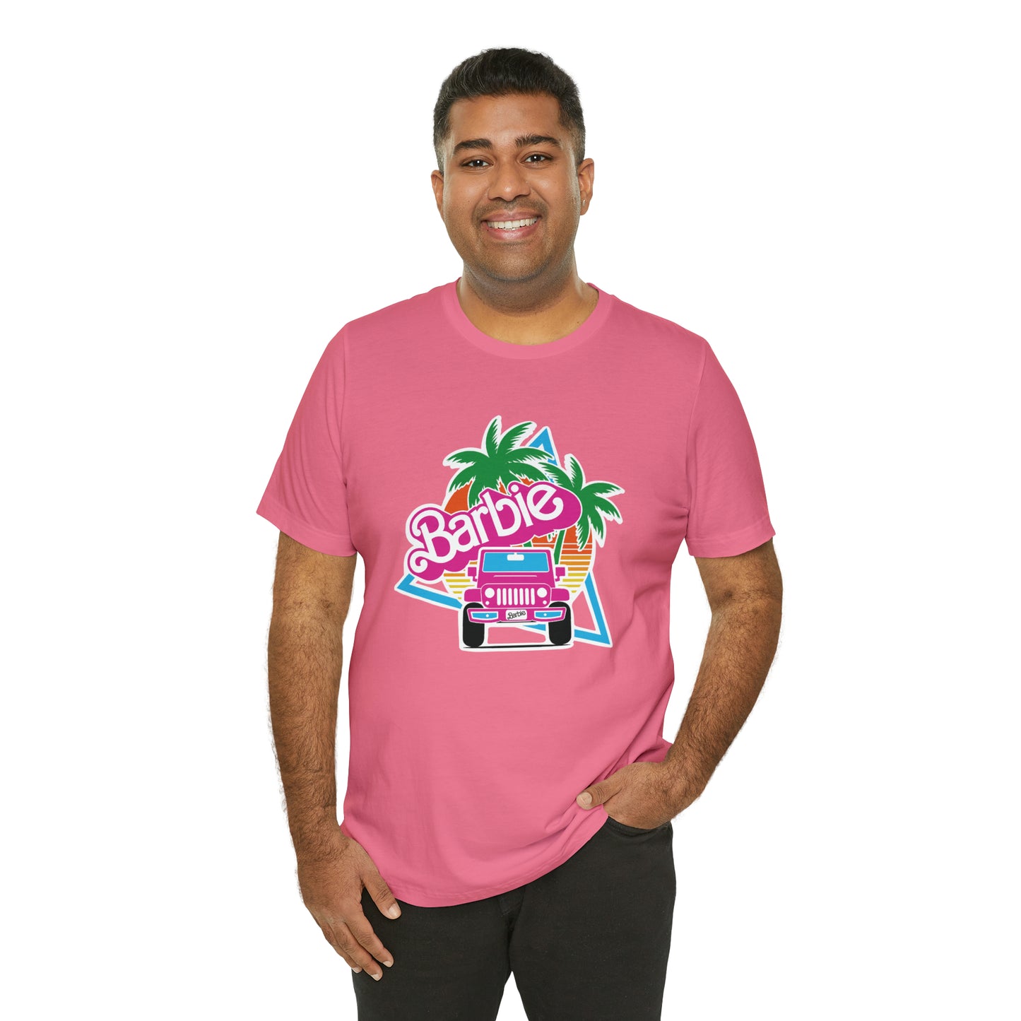Signature Pink Barbie, Beep Beep Barbie Jeep, Unisex Jersey Short Sleeve Tee