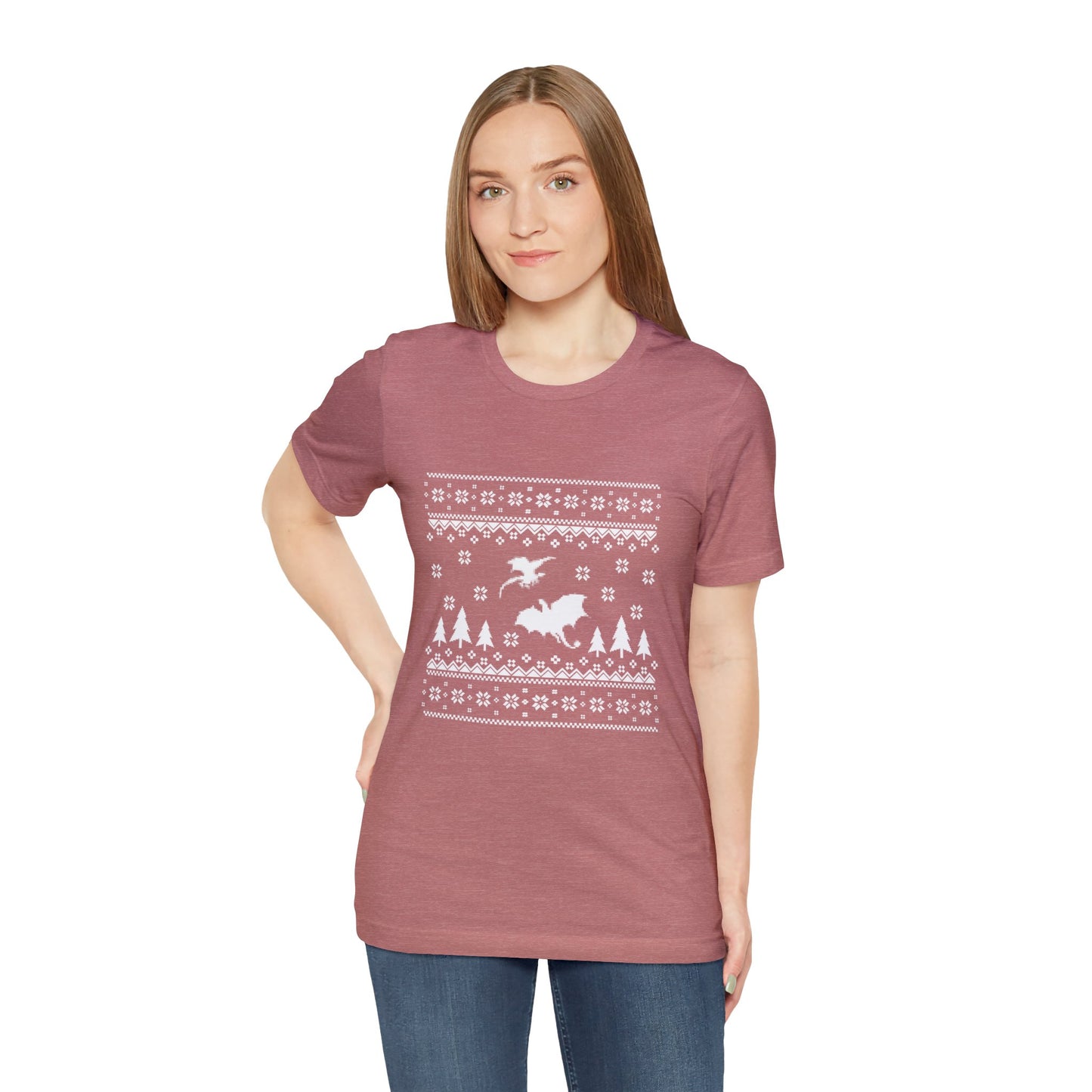 8-bit Fair Isle Dragon Christmas Version 5 - Unisex T-shirt