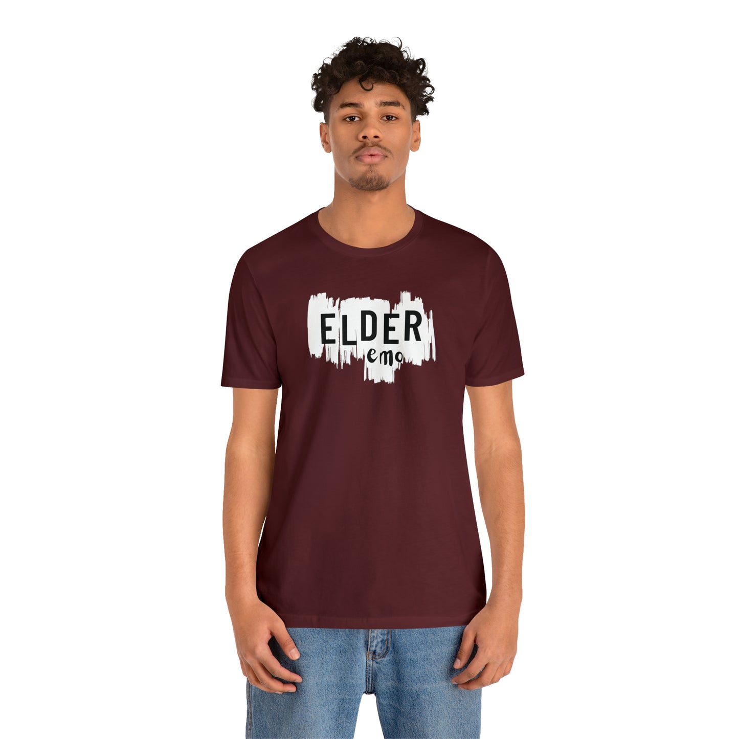 Vertical paint WHITE LETTER Elder Emo, Unisex Jersey Short Sleeve Tee