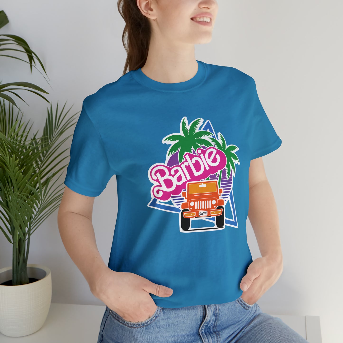 Orange, Beep Beep Barbie Jeep, Unisex Jersey Short Sleeve Tee