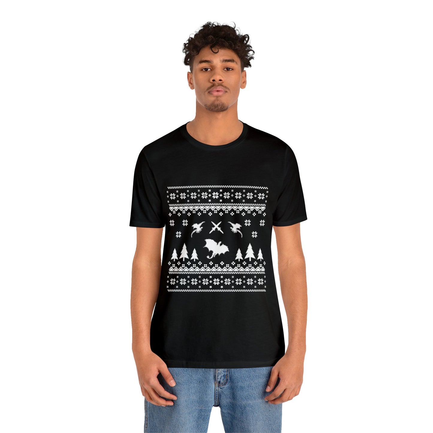 8-bit Fair Isle Dragon Christmas - Version 4 - Unisex T-shirt
