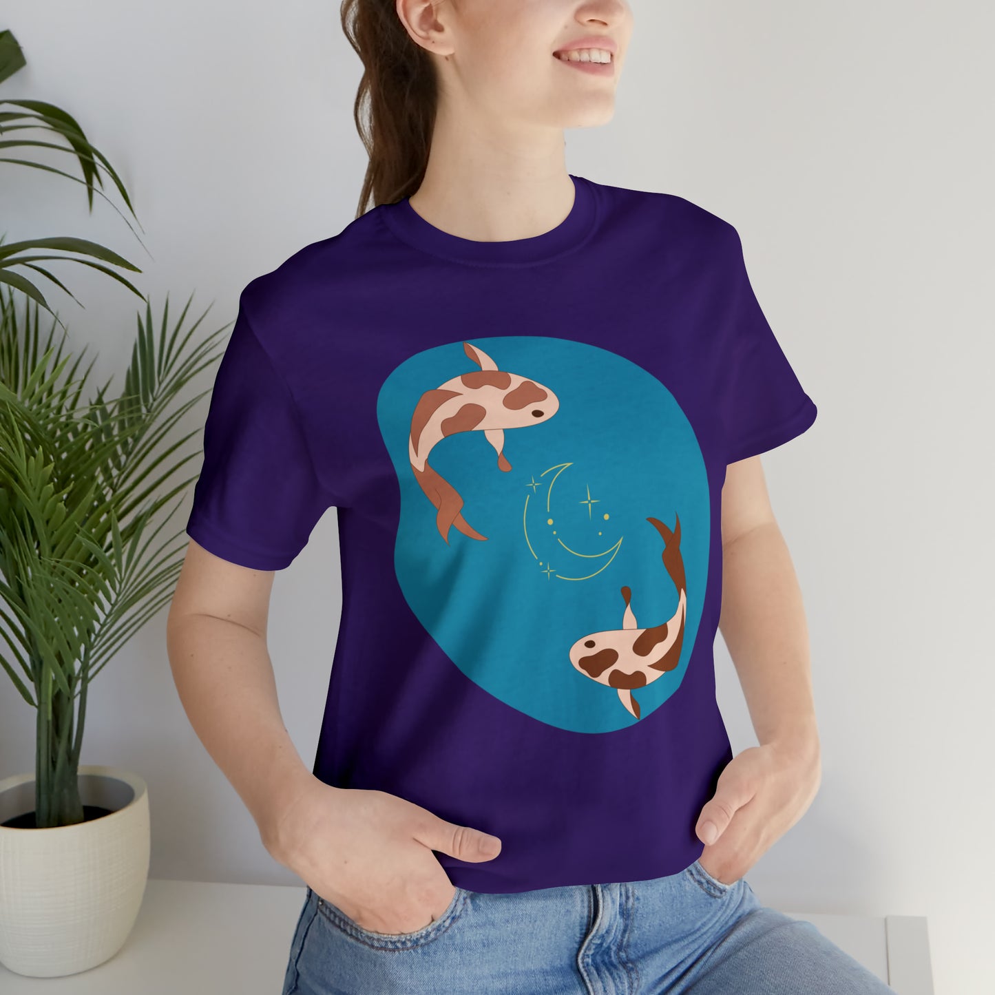 Blue Pond Moon Koi, Unisex Jersey Short Sleeve Tee