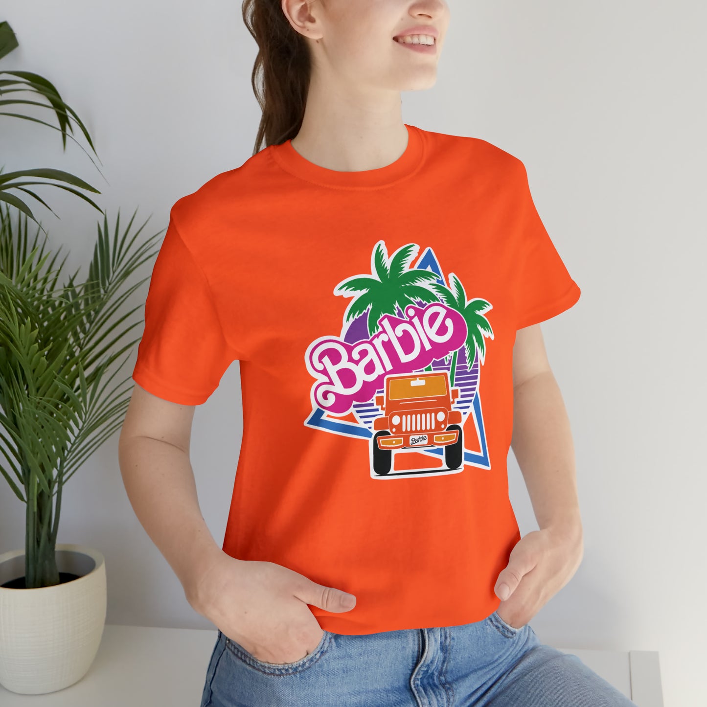 Orange, Beep Beep Barbie Jeep, Unisex Jersey Short Sleeve Tee