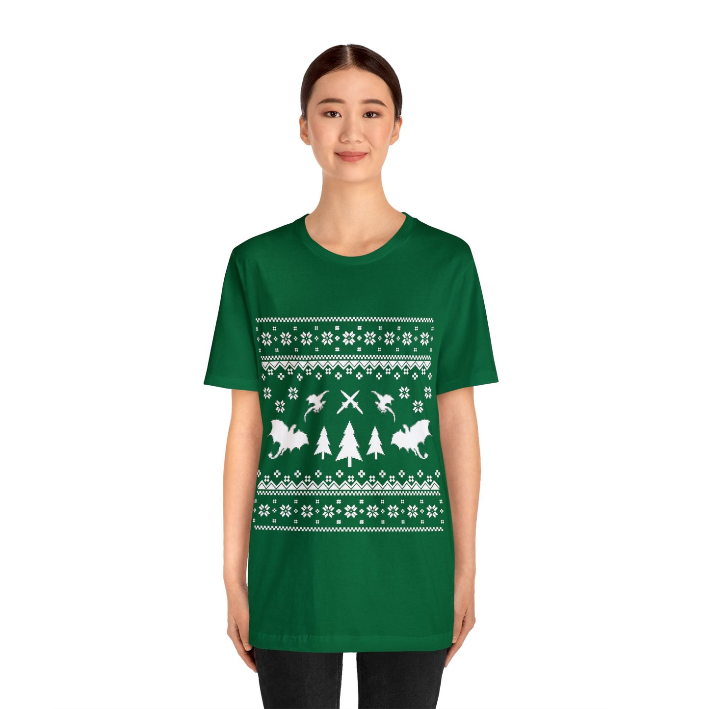 8-bit Fair Isle Dragon Christmas - Version 3 - Unisex T-shirt
