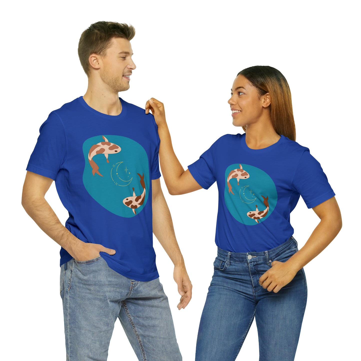 Blue Pond Moon Koi, Unisex Jersey Short Sleeve Tee