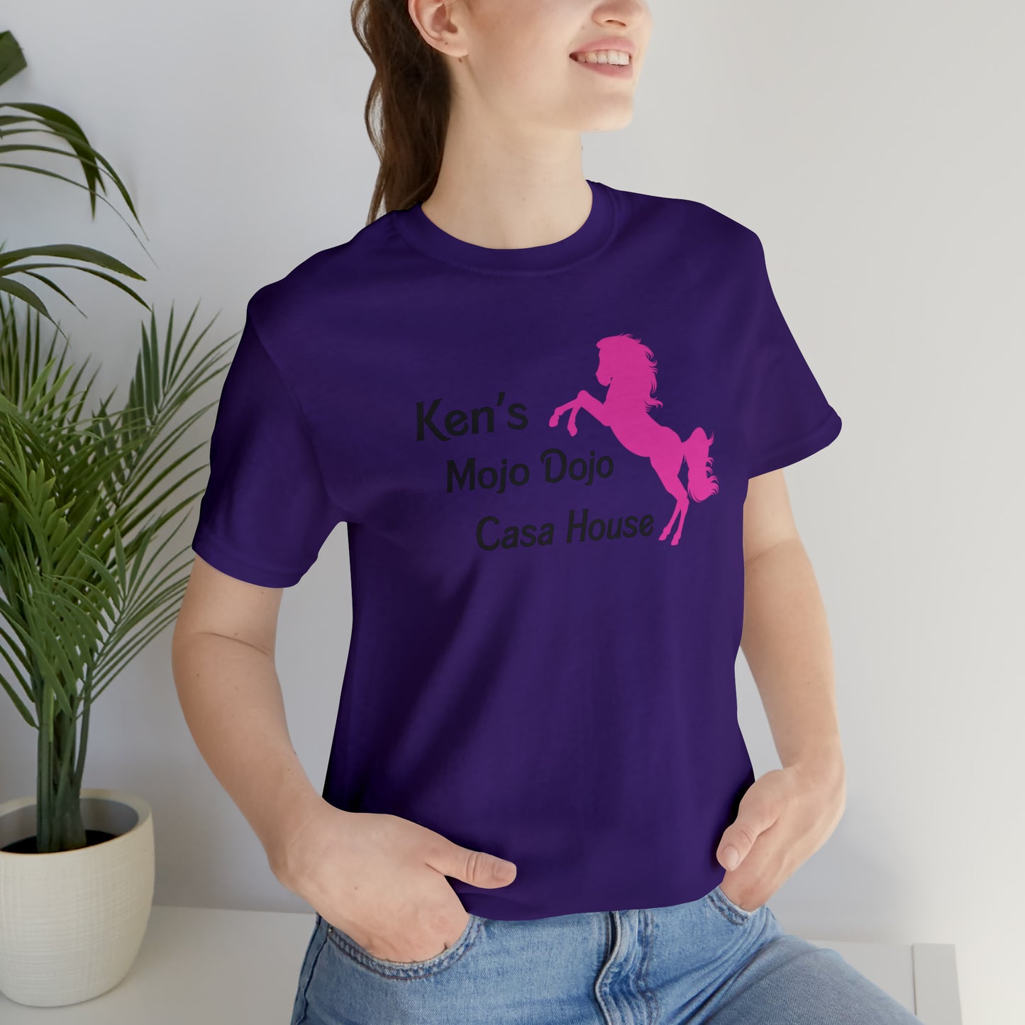 Pink Silhouette Horse, Mojo Dojo Casa House, Unisex Jersey Short Sleeve Tee
