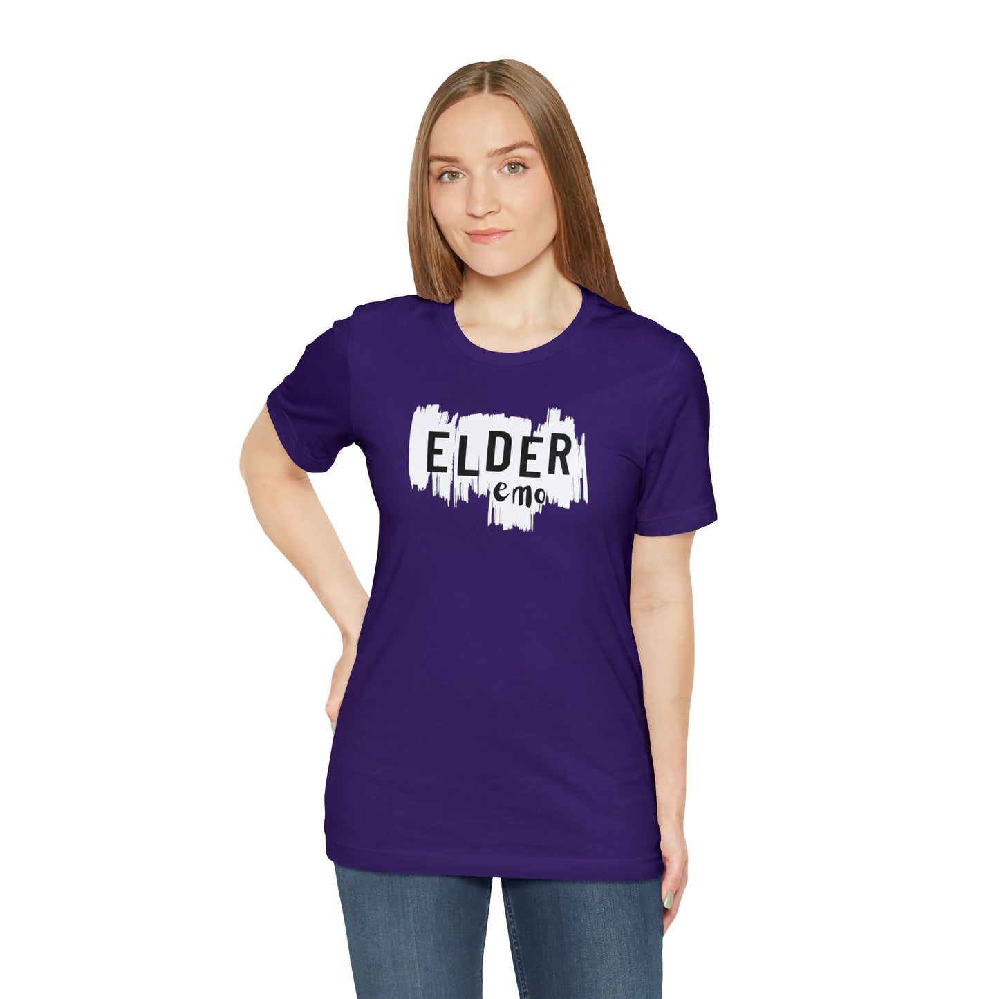 Vertical paint WHITE LETTER Elder Emo, Unisex Jersey Short Sleeve Tee
