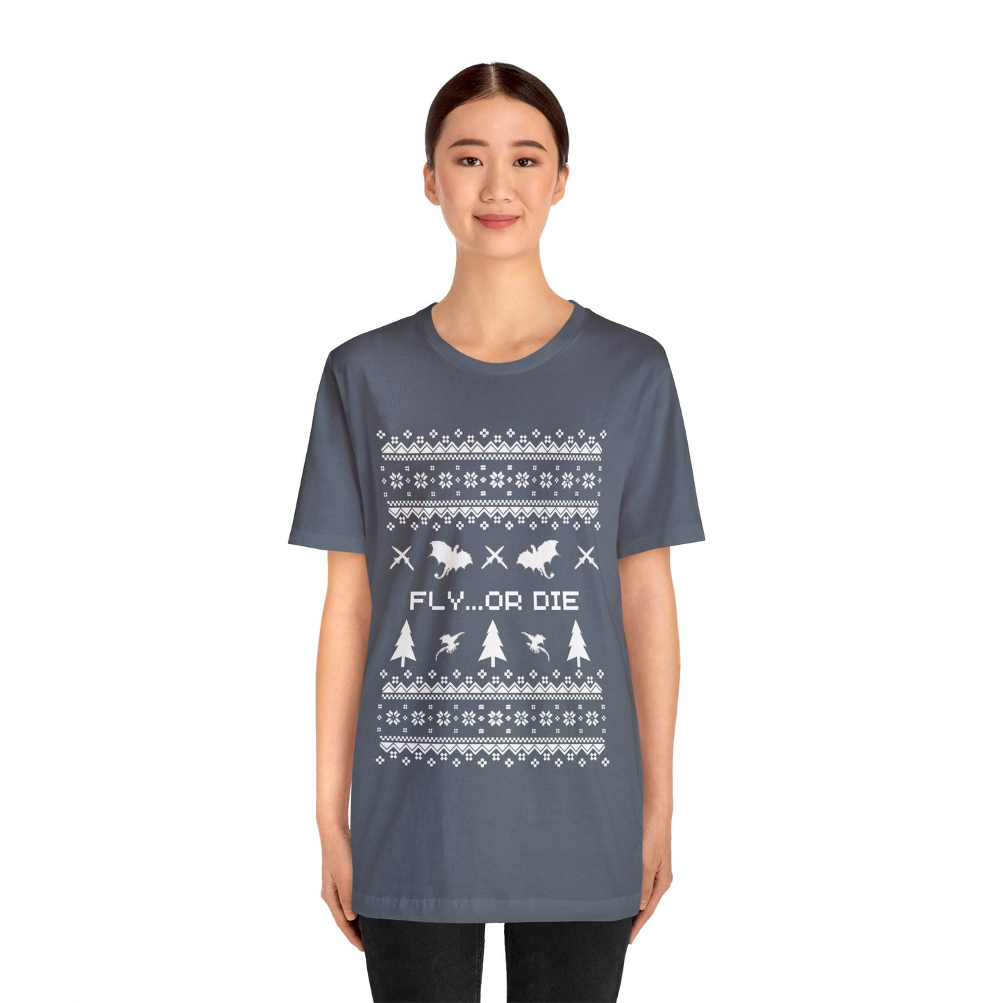 8-bit Fair Isle Dragon Christmas - Version 2 - Unisex T-shirt