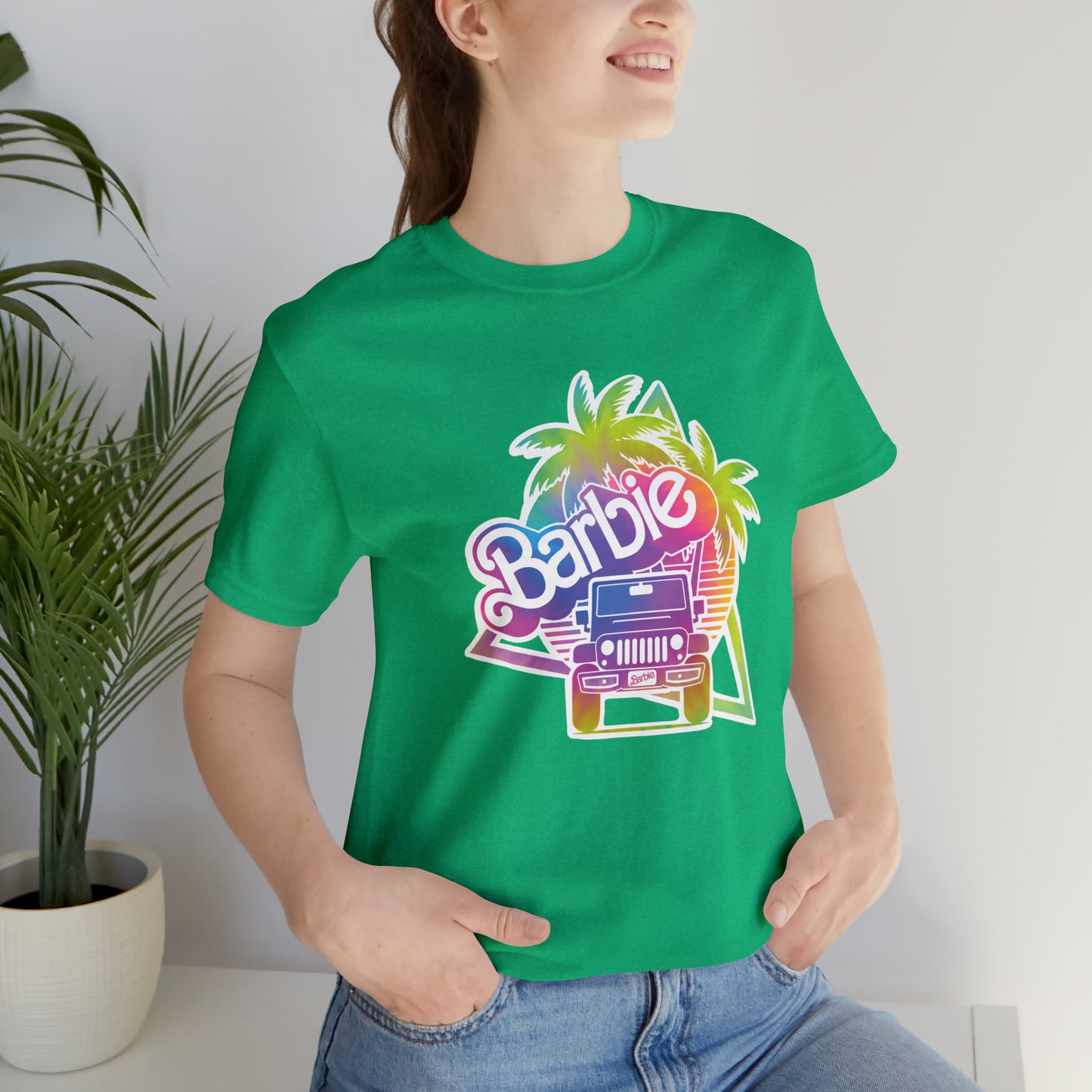 Tie dye 1, Beep Beep Barbie Jeep, Unisex Jersey Short Sleeve Tee