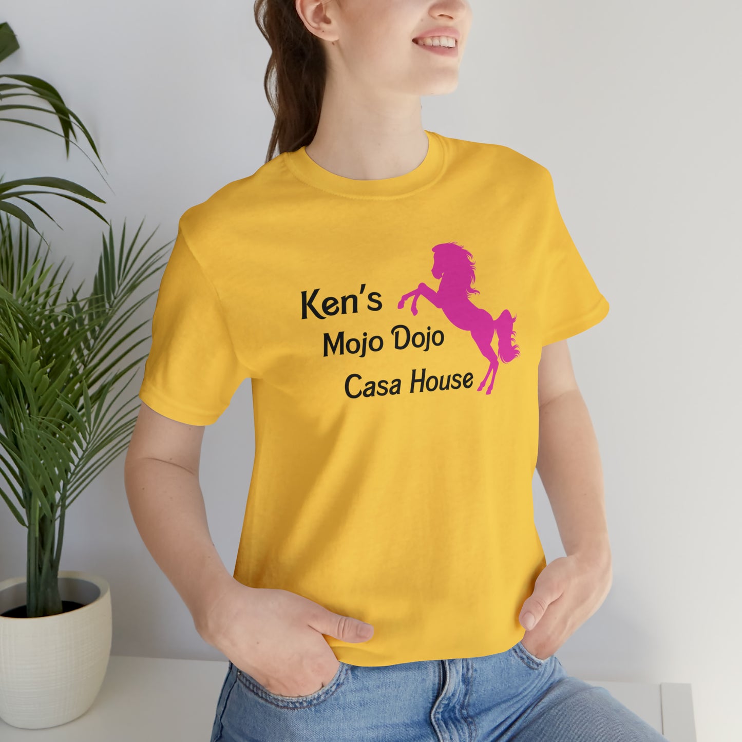 Pink Silhouette Horse, Mojo Dojo Casa House, Unisex Jersey Short Sleeve Tee