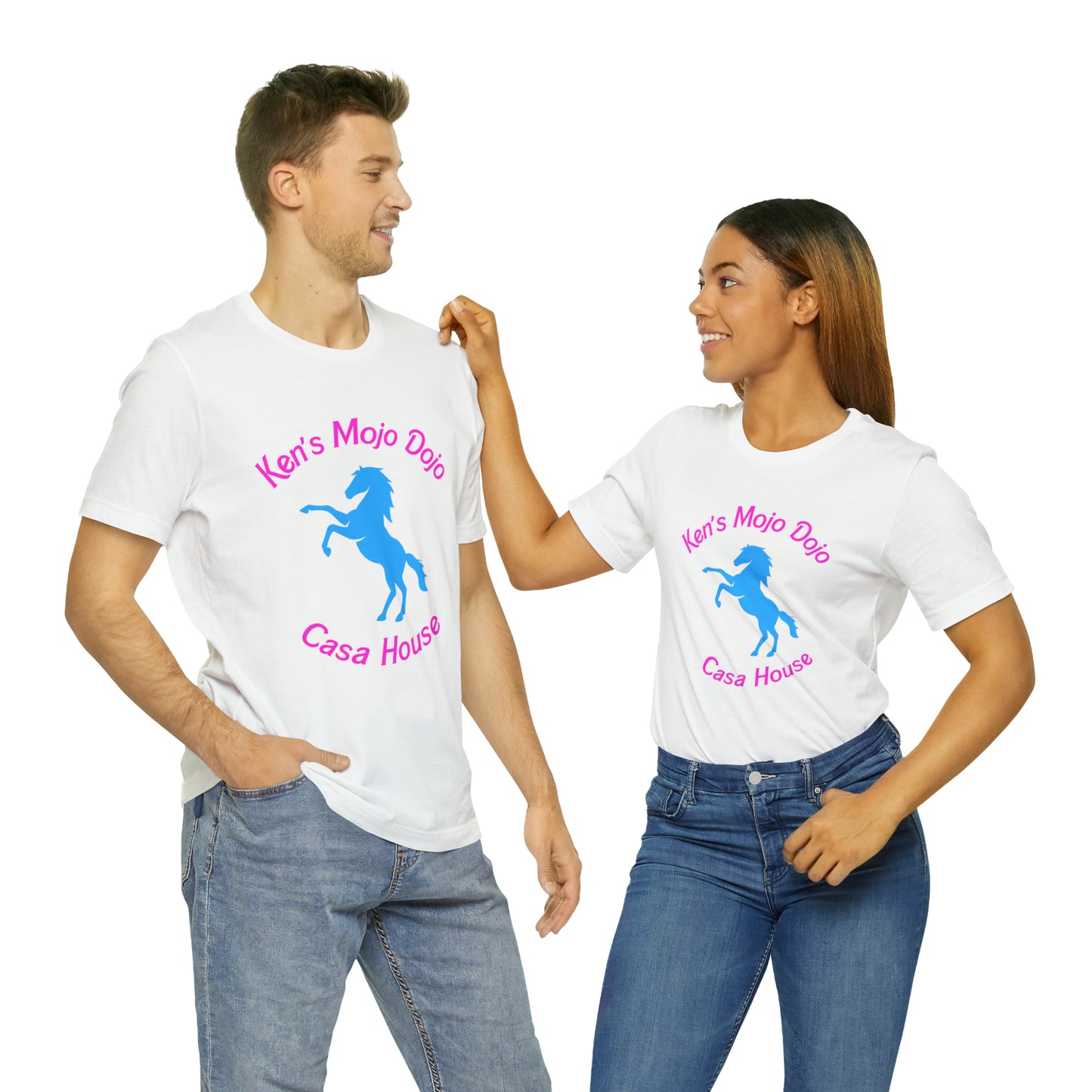 Neon Pink and Blue: Ken's Mojo Dojo Casa House, Unisex Jersey Short Sleeve Tee