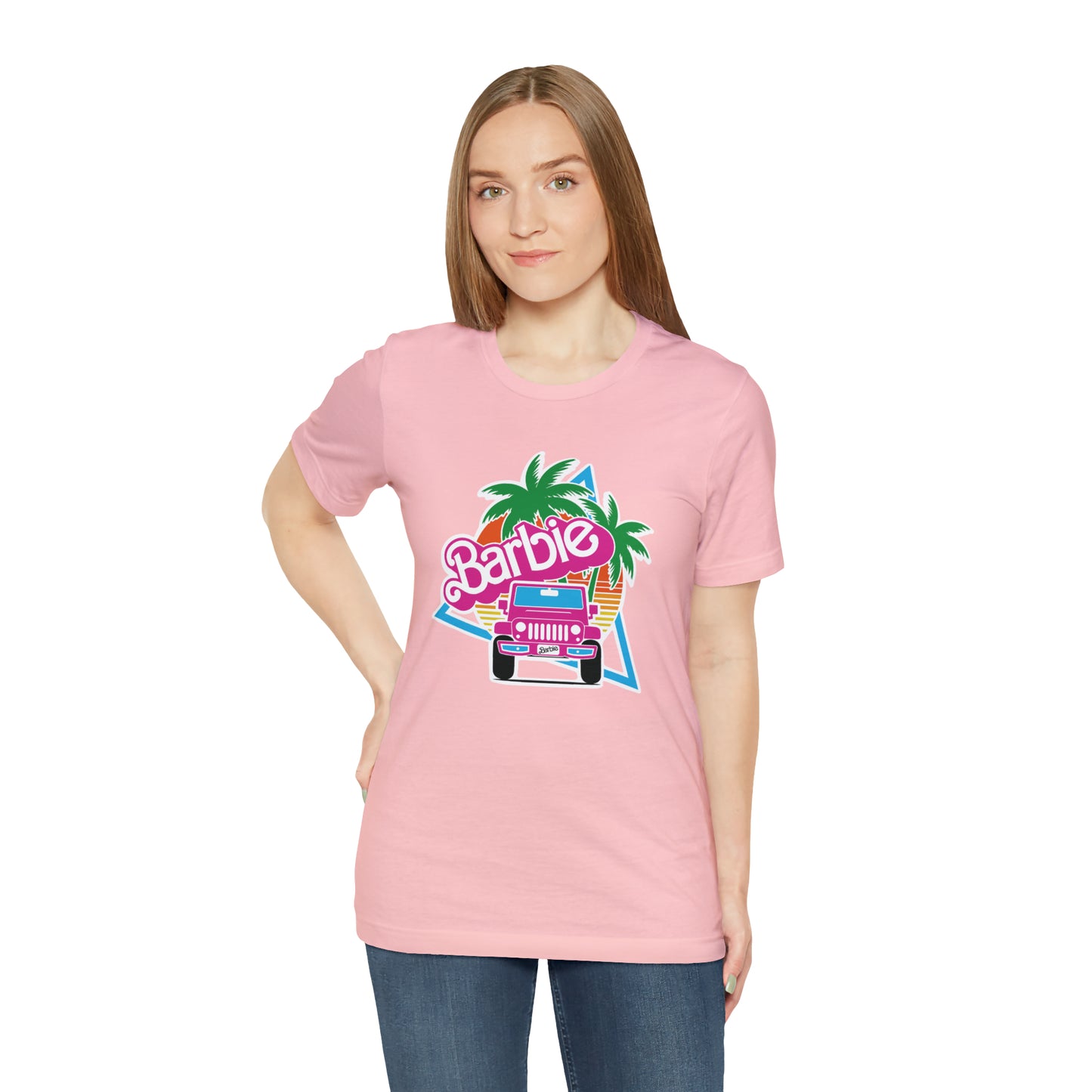 Signature Pink Barbie, Beep Beep Barbie Jeep, Unisex Jersey Short Sleeve Tee