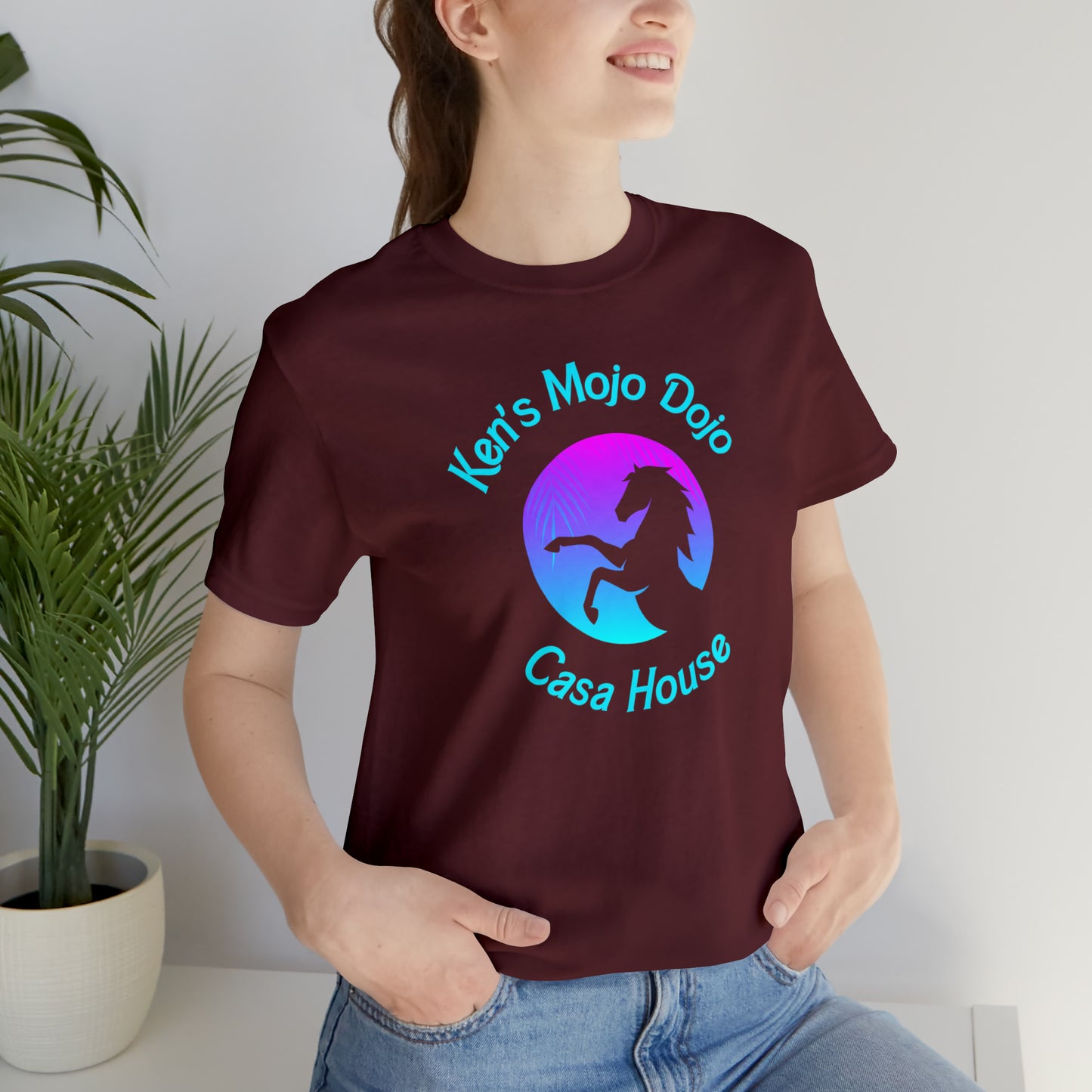 Neon Teal Moon: Mojo Dojo Casa House, Unisex Jersey Short Sleeve Tee