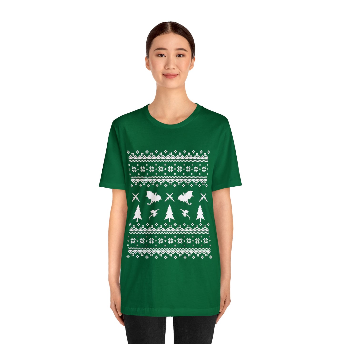 8-bit Fair Isle Dragon Christmas - Version 1 - Unisex T-shirt