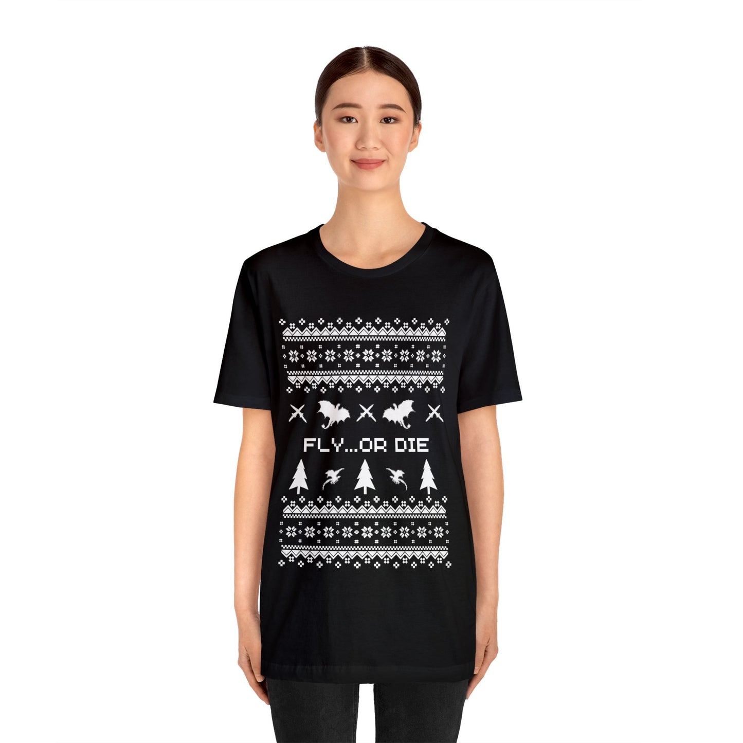 8-bit Fair Isle Dragon Christmas - Version 2 - Unisex T-shirt