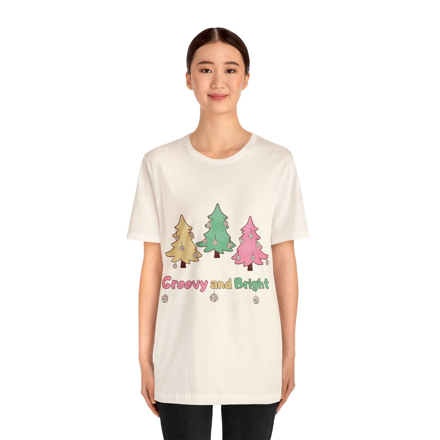 Pink Trees Farm Groovy and Bright Jingle Disco Ball on back - Unisex T-shirt