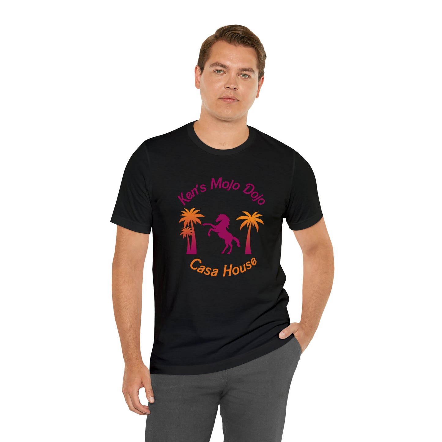 Warm Neon Palm Horse, Mojo Dojo Casa House, Unisex Jersey Short Sleeve Tee