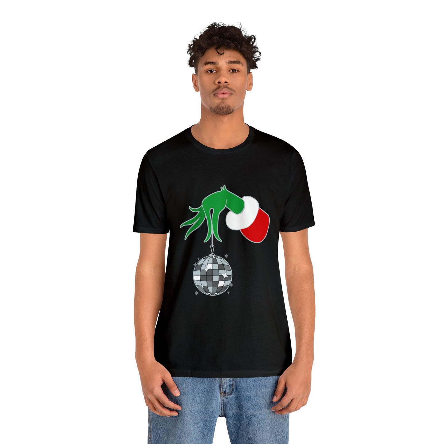 Back design - Grinchy Groovy and Bright Jingle Disco Ball - Unisex T-shirt