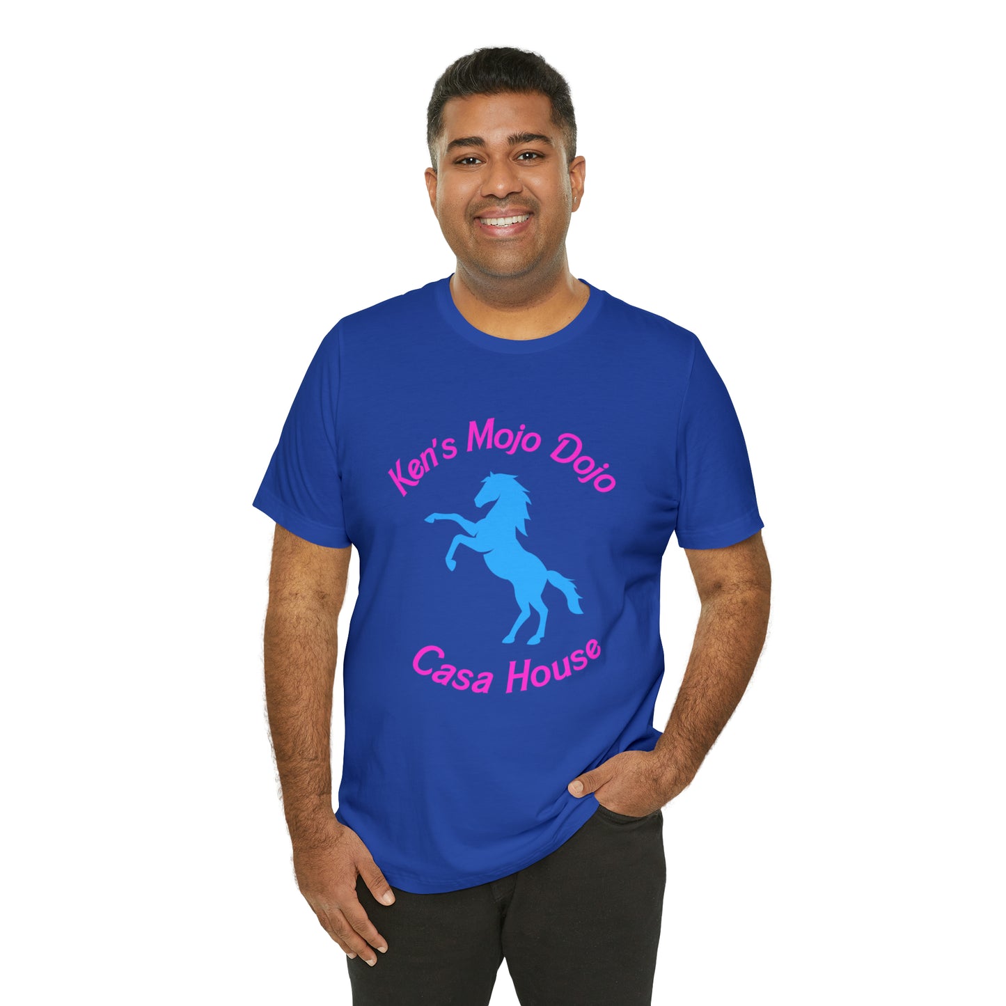 Neon Pink and Blue: Ken's Mojo Dojo Casa House, Unisex Jersey Short Sleeve Tee