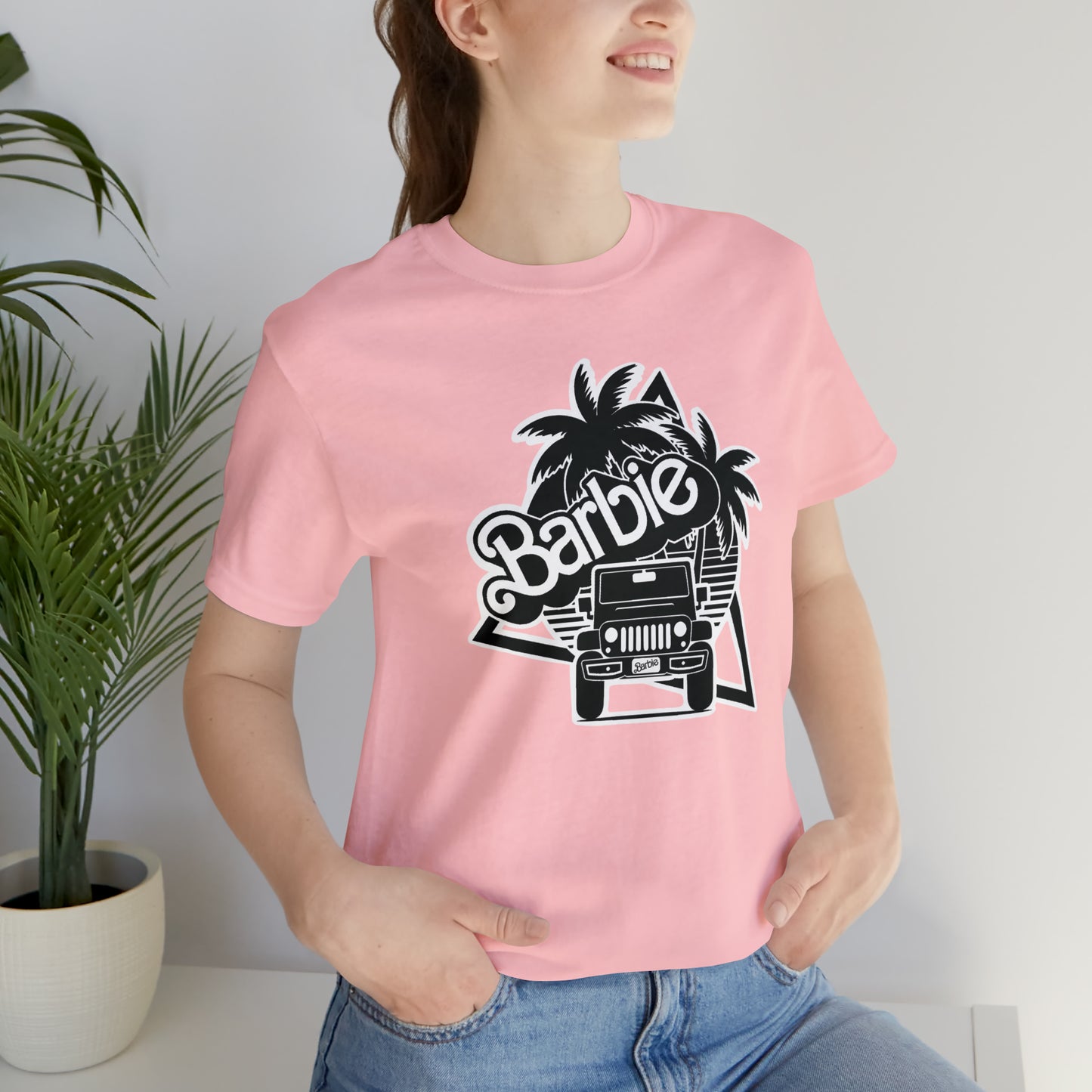 Black and White, Beep Beep Barbie Jeep, Unisex Jersey Short Sleeve Tee