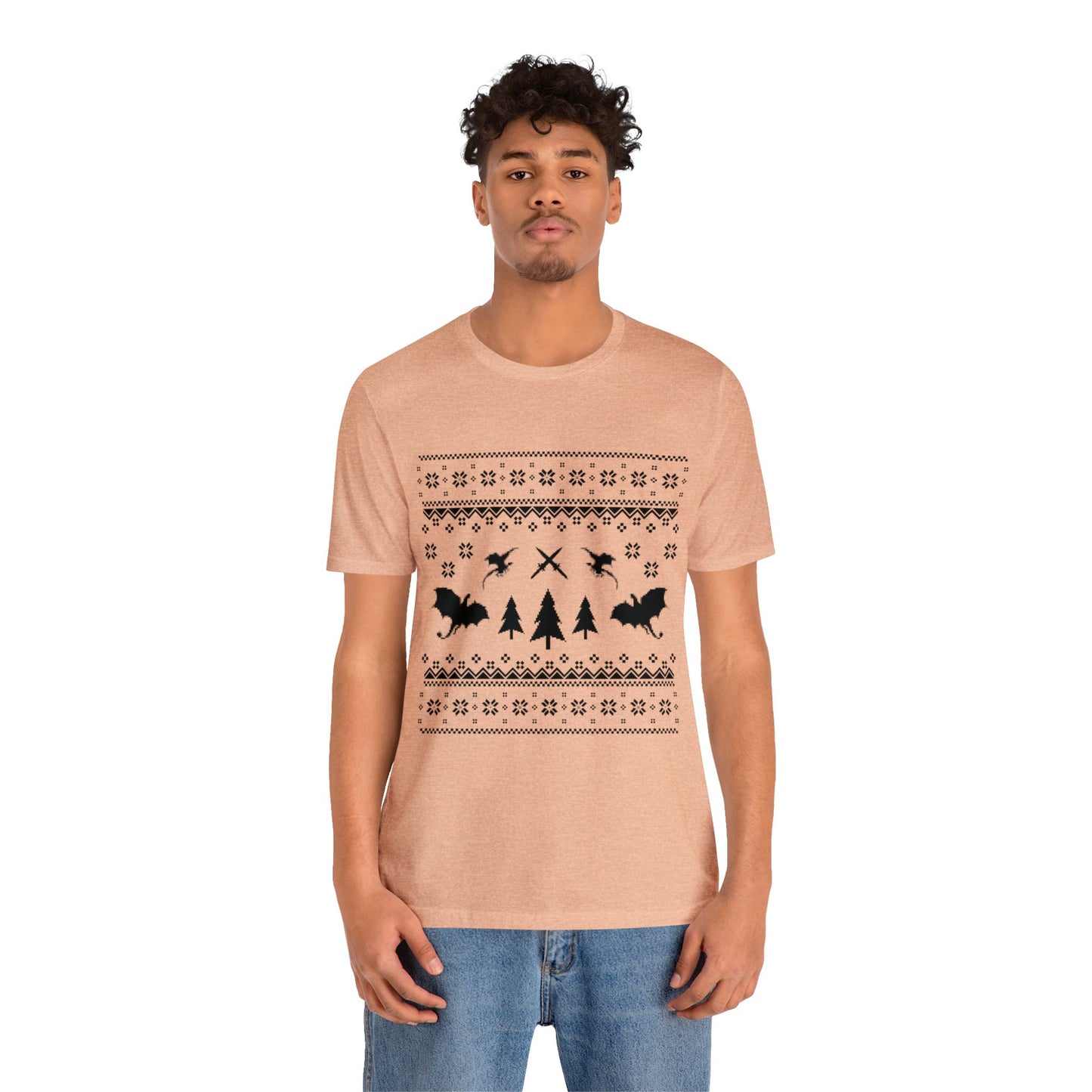 8-bit Fair Isle Dragon Christmas - Version 3 - Unisex T-shirt