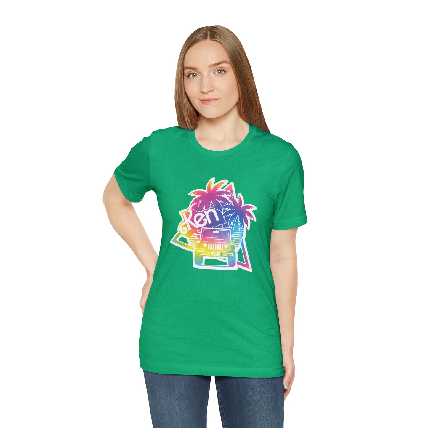 White sticker tie dye, Beep Beep KEN Jeep, Unisex Jersey Short Sleeve Tee