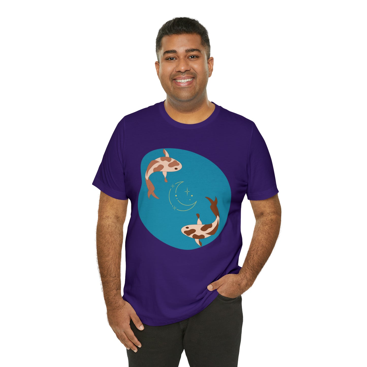 Blue Pond Moon Koi, Unisex Jersey Short Sleeve Tee