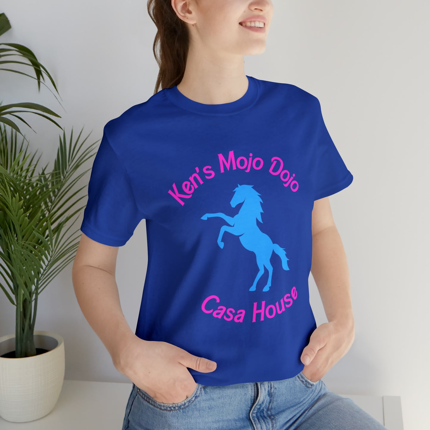 Neon Pink and Blue: Ken's Mojo Dojo Casa House, Unisex Jersey Short Sleeve Tee