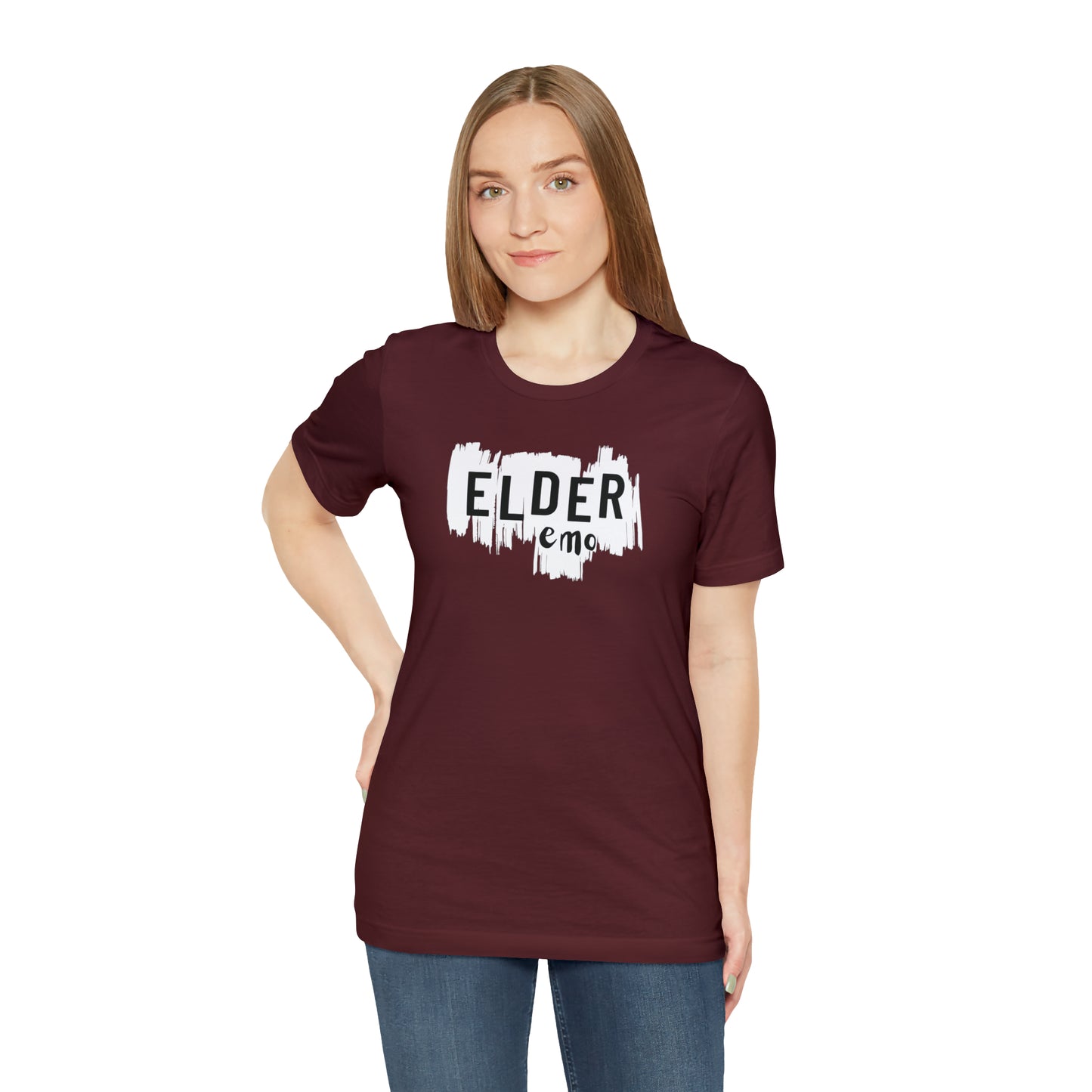 Vertical paint WHITE LETTER Elder Emo, Unisex Jersey Short Sleeve Tee