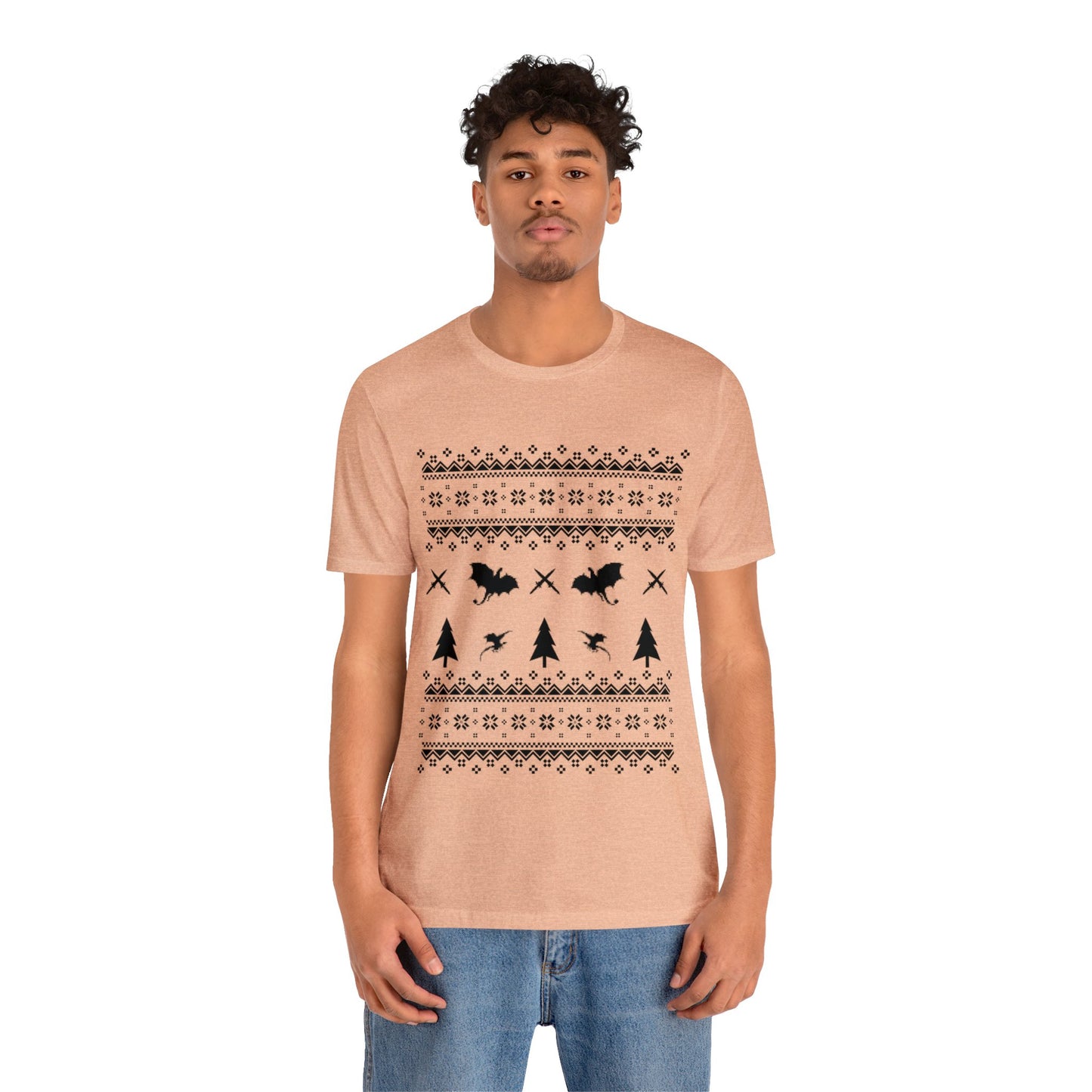 8-bit Fair Isle Dragon Christmas - Version 1 - Unisex T-shirt