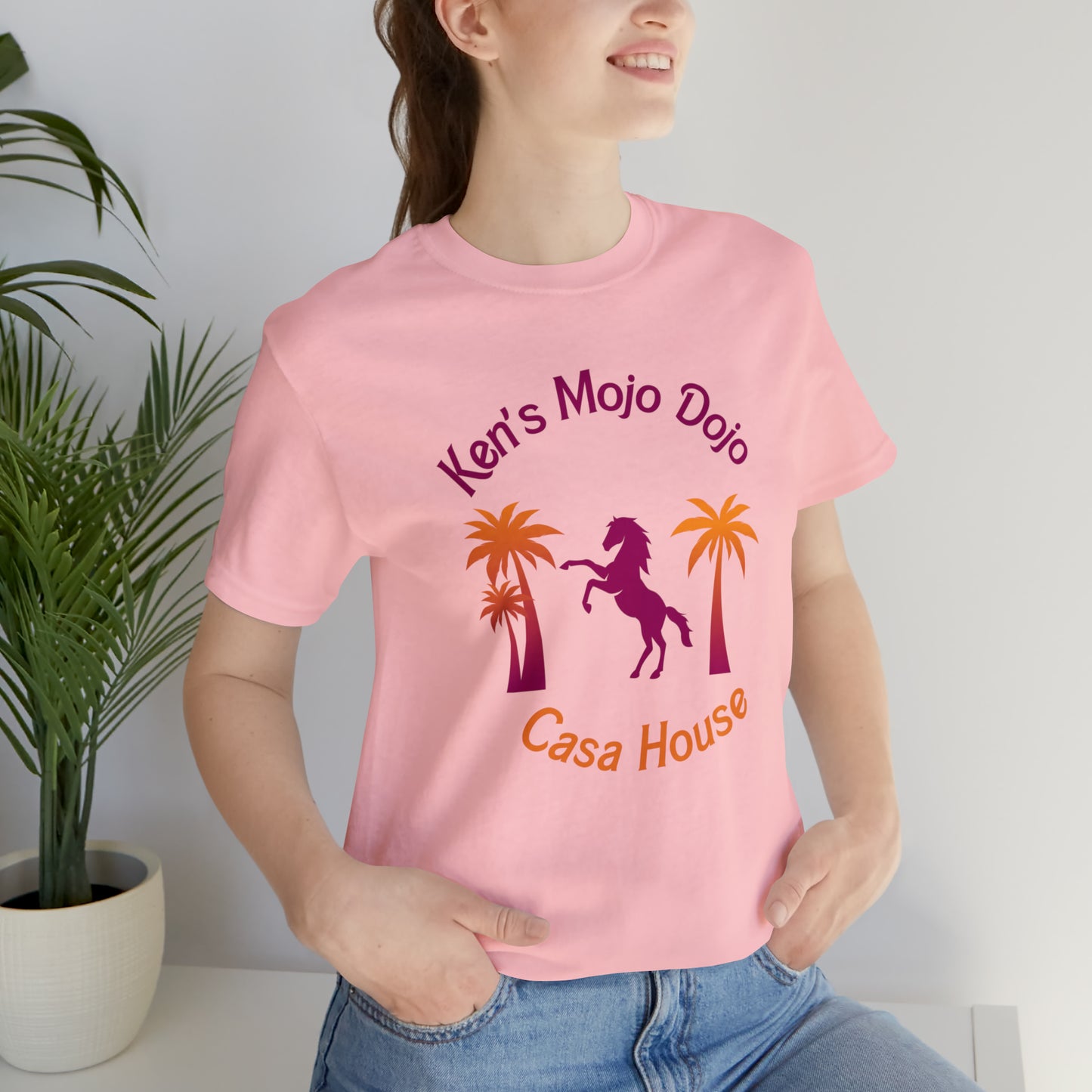 Warm Neon Palm Horse, Mojo Dojo Casa House, Unisex Jersey Short Sleeve Tee