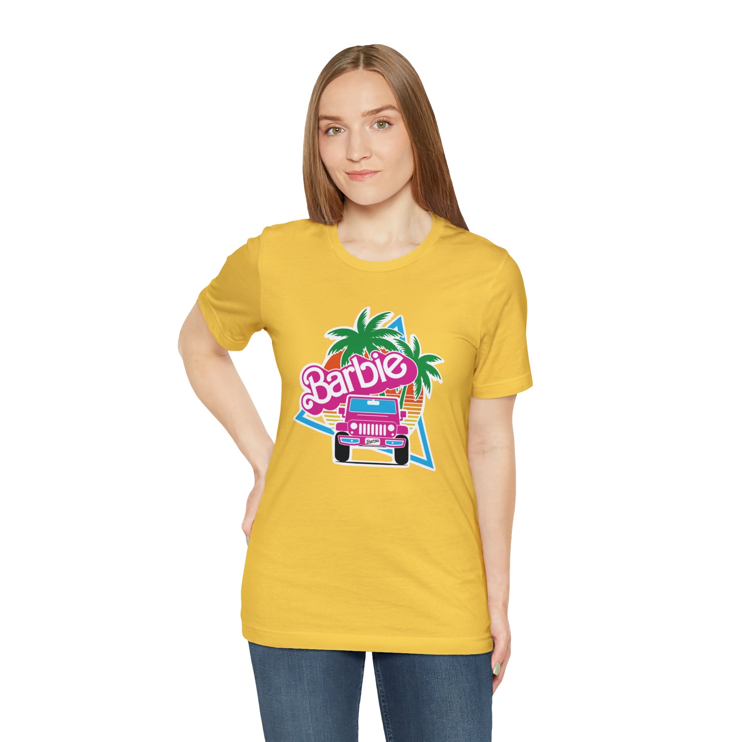 Signature Pink Barbie, Beep Beep Barbie Jeep, Unisex Jersey Short Sleeve Tee