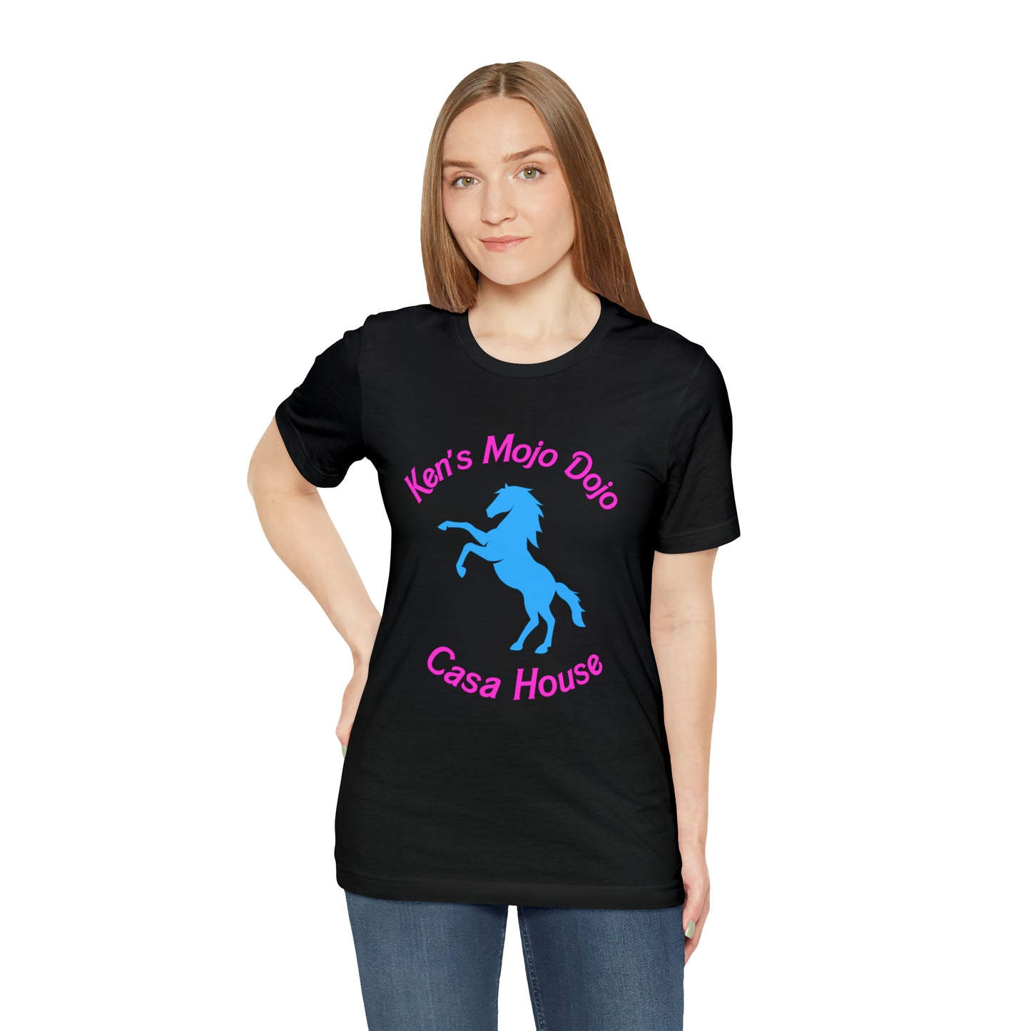 Neon Pink and Blue: Ken's Mojo Dojo Casa House, Unisex Jersey Short Sleeve Tee