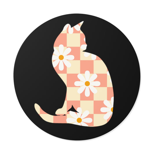 Daisy Checker Cat, Water-Resistant Vinyl Sticker