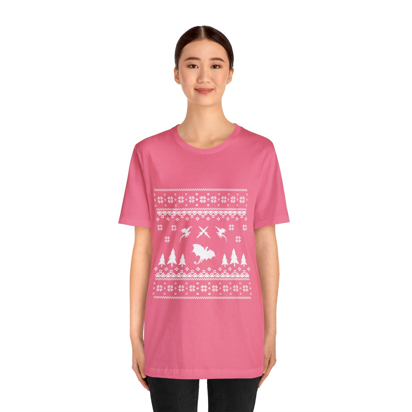 8-bit Fair Isle Dragon Christmas - Version 4 - Unisex T-shirt