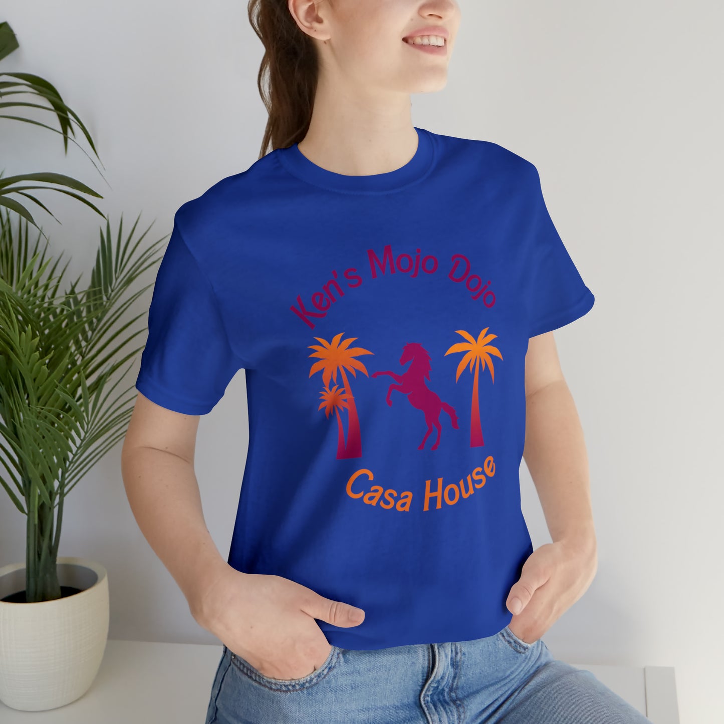 Warm Neon Palm Horse, Mojo Dojo Casa House, Unisex Jersey Short Sleeve Tee