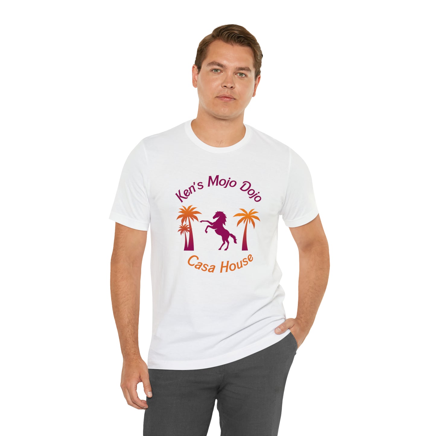 Warm Neon Palm Horse, Mojo Dojo Casa House, Unisex Jersey Short Sleeve Tee