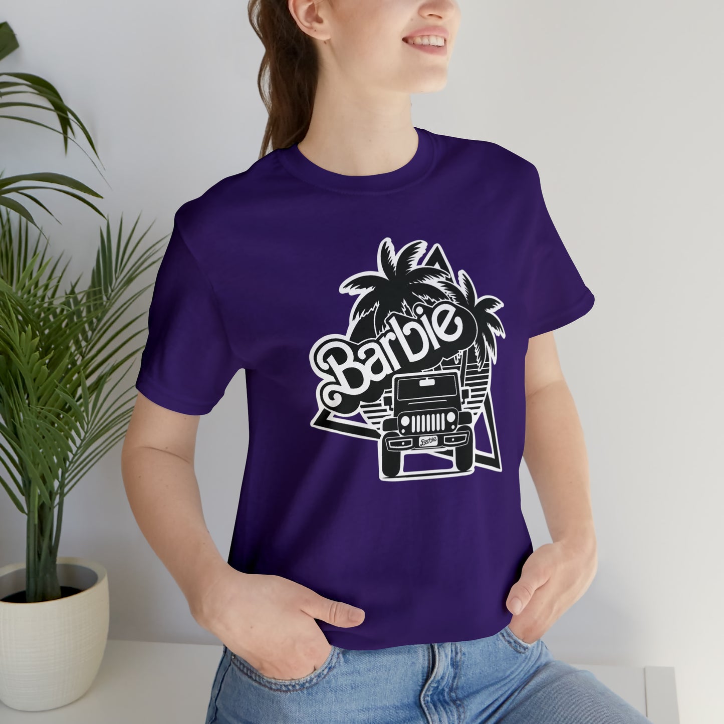 Black and White, Beep Beep Barbie Jeep, Unisex Jersey Short Sleeve Tee