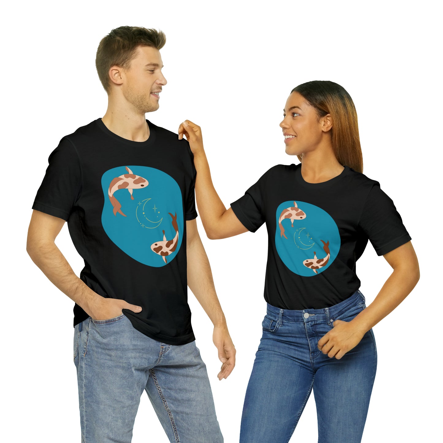Blue Pond Moon Koi, Unisex Jersey Short Sleeve Tee