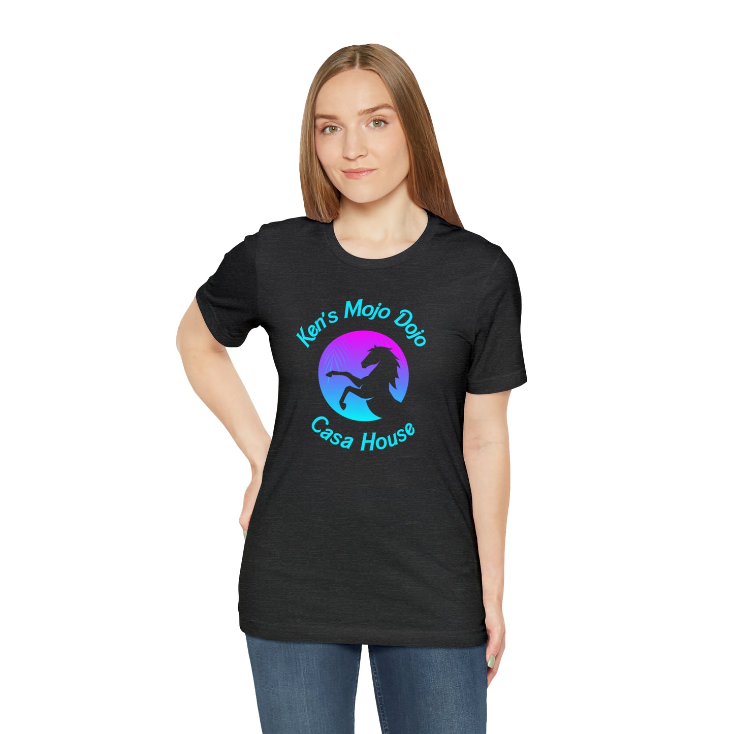Neon Teal Moon: Mojo Dojo Casa House, Unisex Jersey Short Sleeve Tee