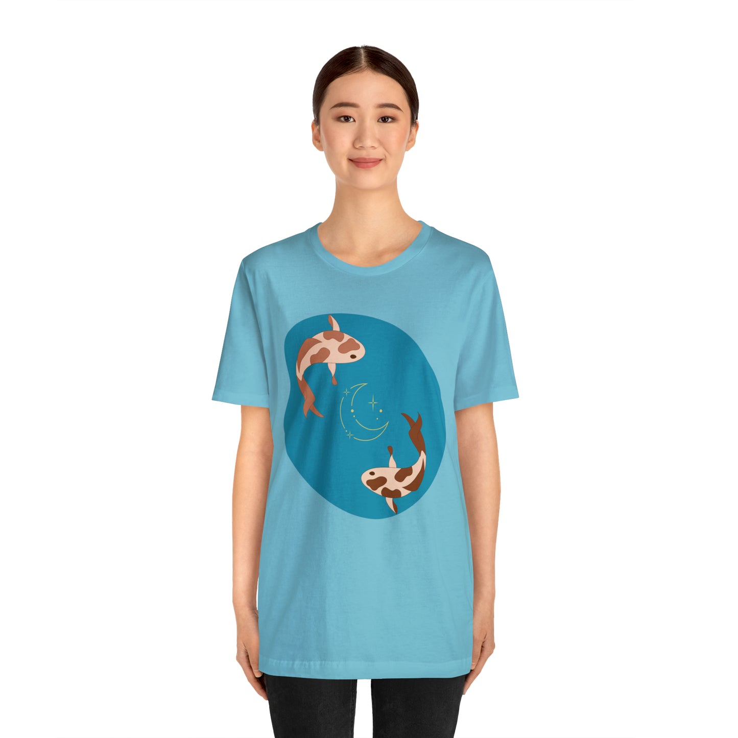 Blue Pond Moon Koi, Unisex Jersey Short Sleeve Tee