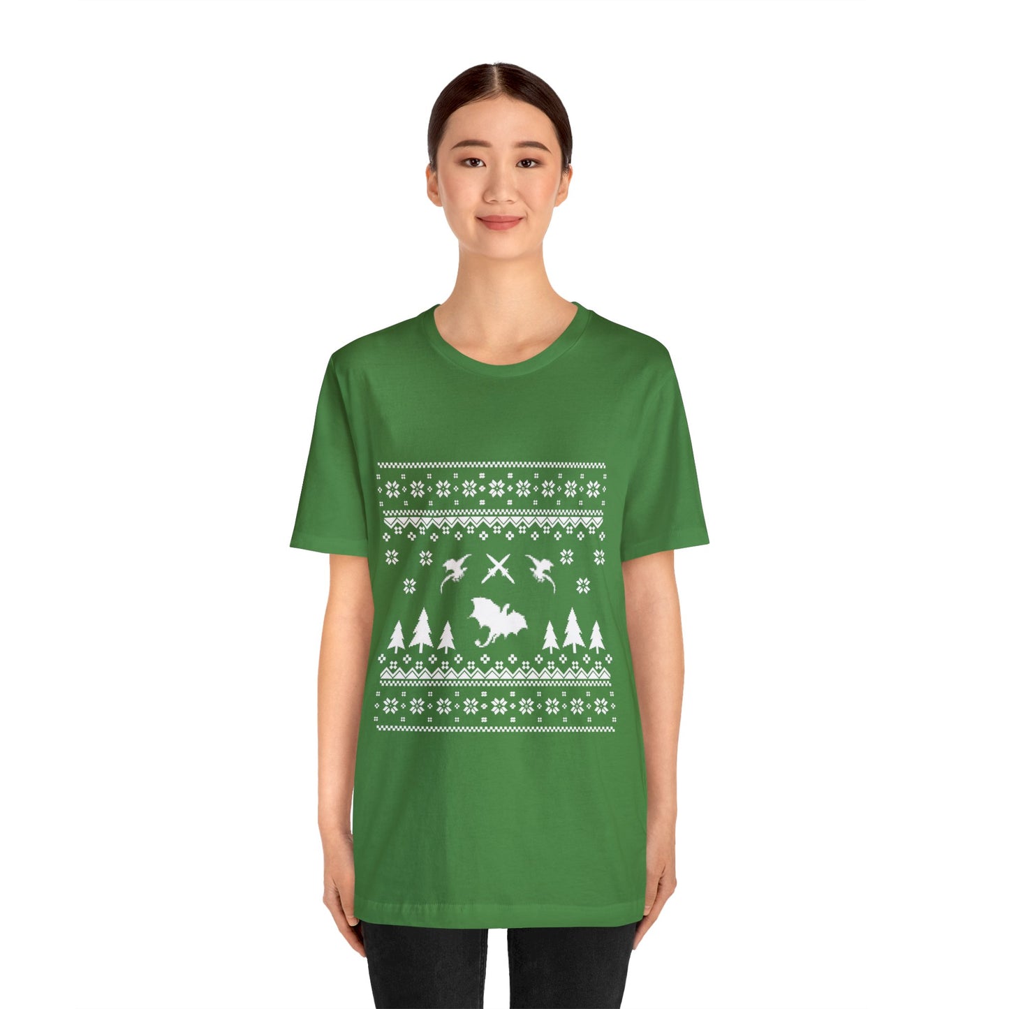 8-bit Fair Isle Dragon Christmas - Version 4 - Unisex T-shirt