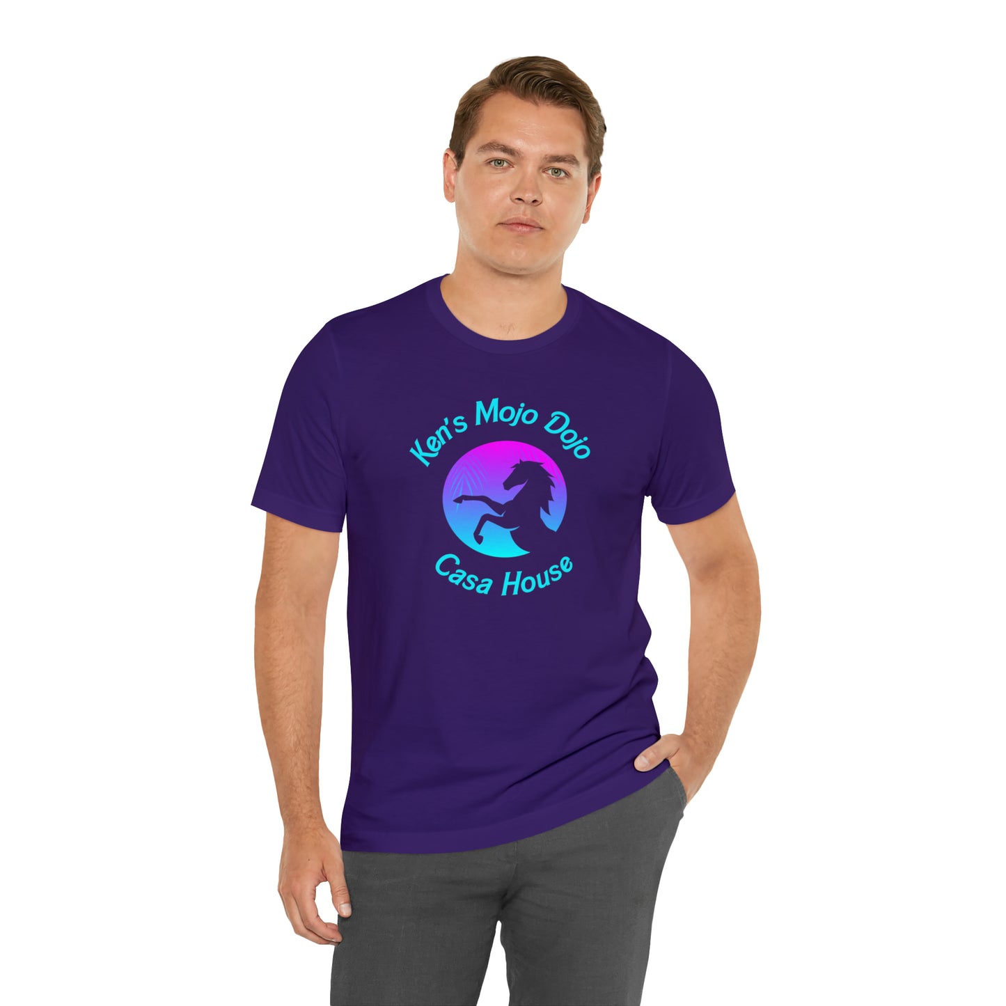 Neon Teal Moon: Mojo Dojo Casa House, Unisex Jersey Short Sleeve Tee