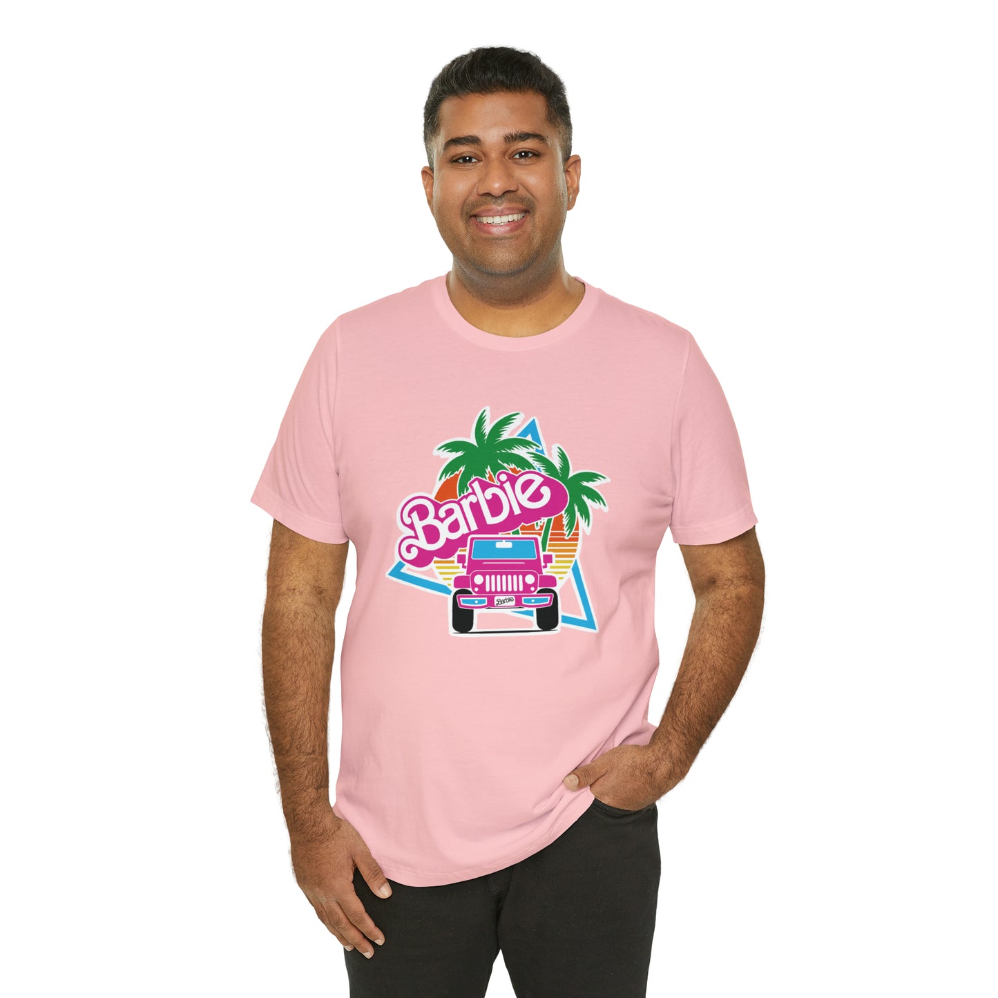Signature Pink Barbie, Beep Beep Barbie Jeep, Unisex Jersey Short Sleeve Tee