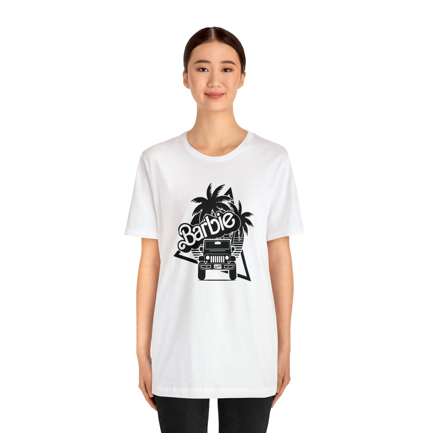 Black and White, Beep Beep Barbie Jeep, Unisex Jersey Short Sleeve Tee