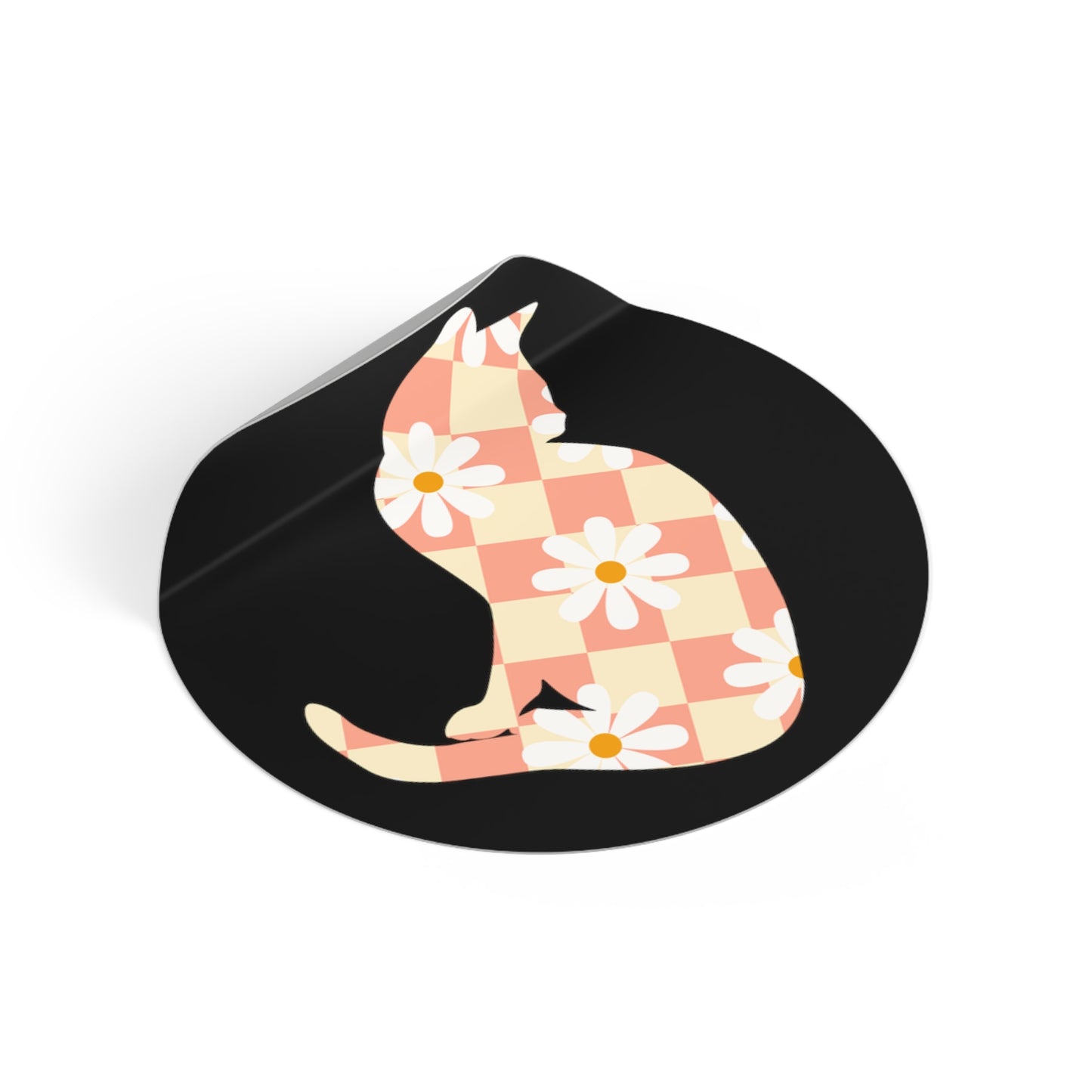 Daisy Checker Cat, Water-Resistant Vinyl Sticker