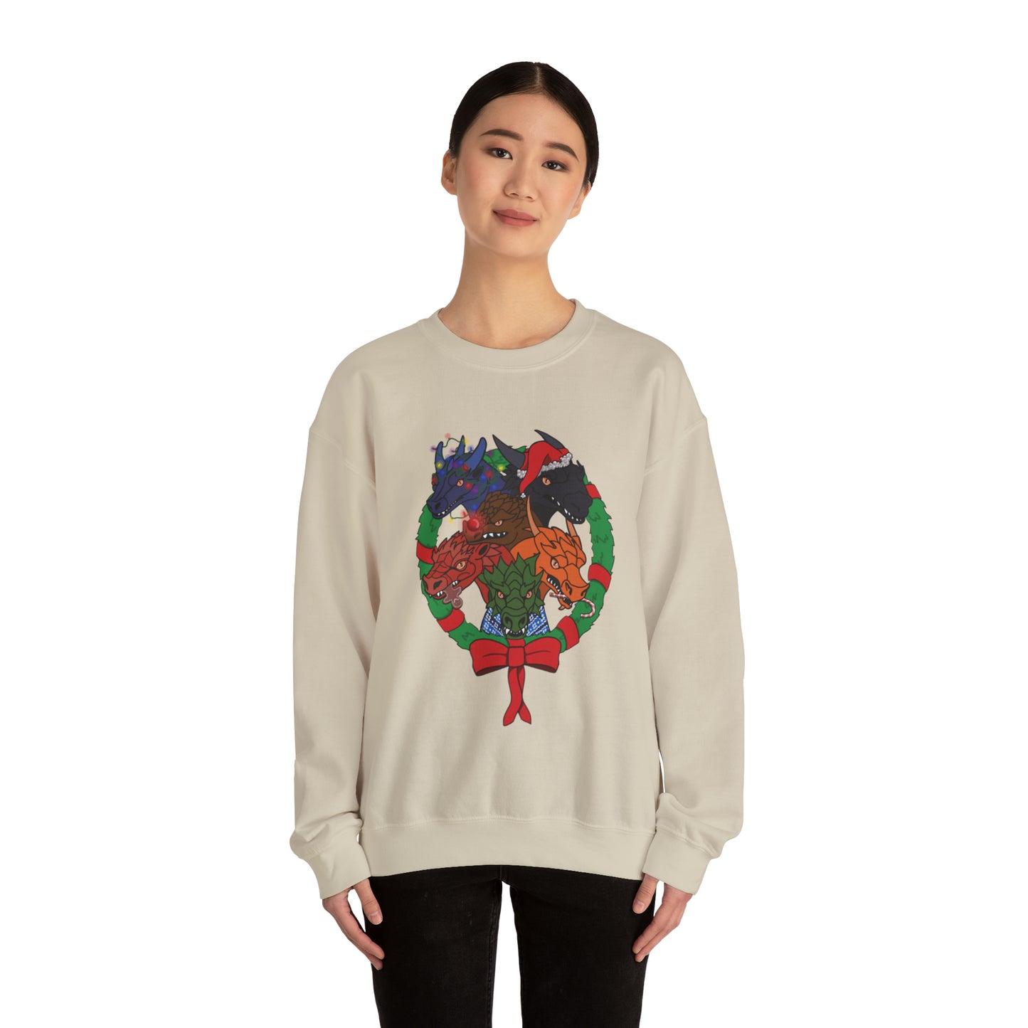 Dragon Christmas with no snow and wreath- Unisex Sweatshirt